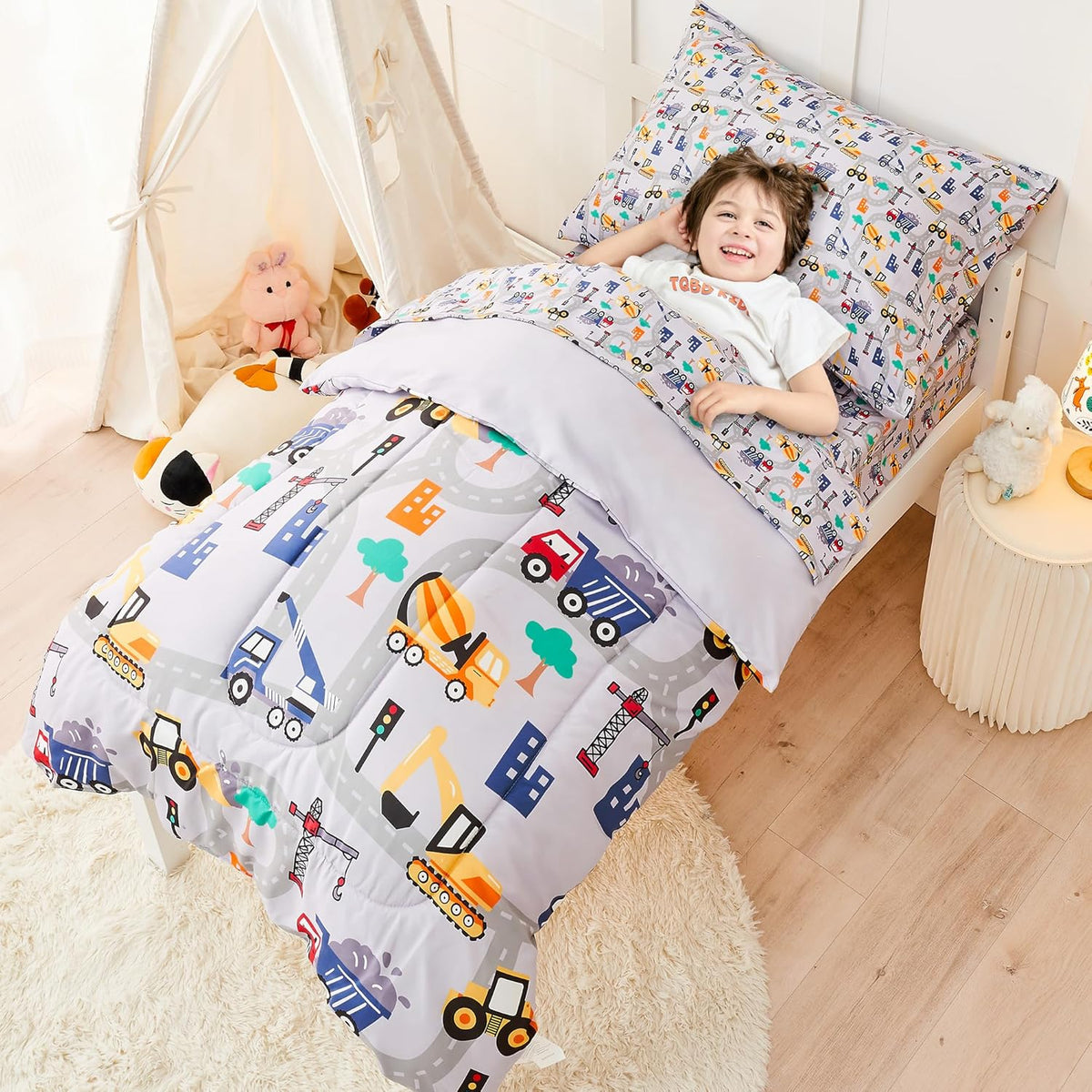Busy Construction Toddler Comforter Set– 4 Piece
