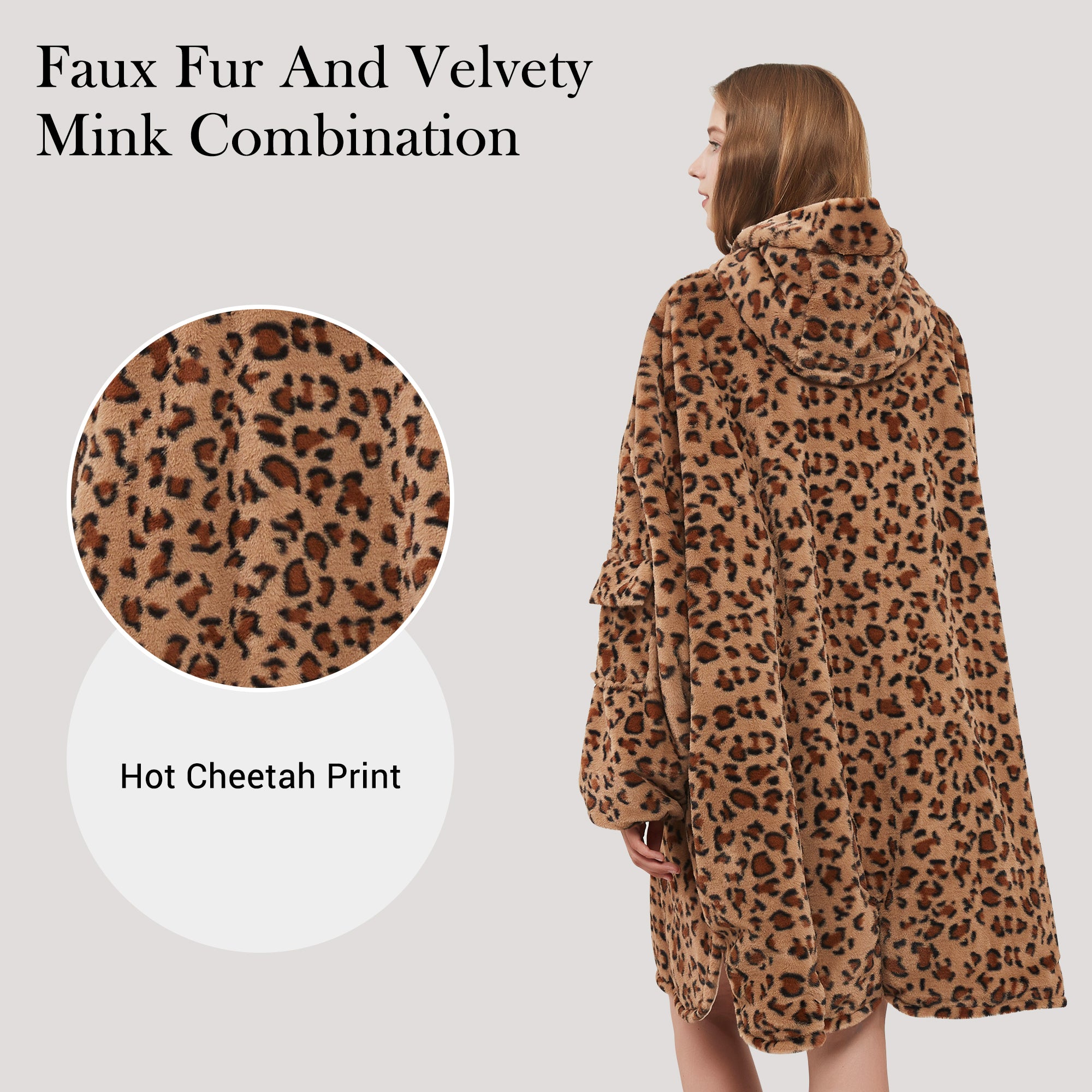Leopard Blanket Hoodie Oversized Super Soft Warm Giant Pullover with Large Front Pocket,Gifts for Women Men Teenagers