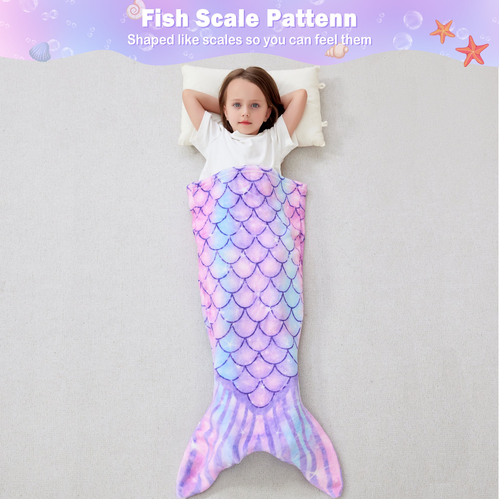 Purple 17"×39" Kids Mermaid Tail Blanket