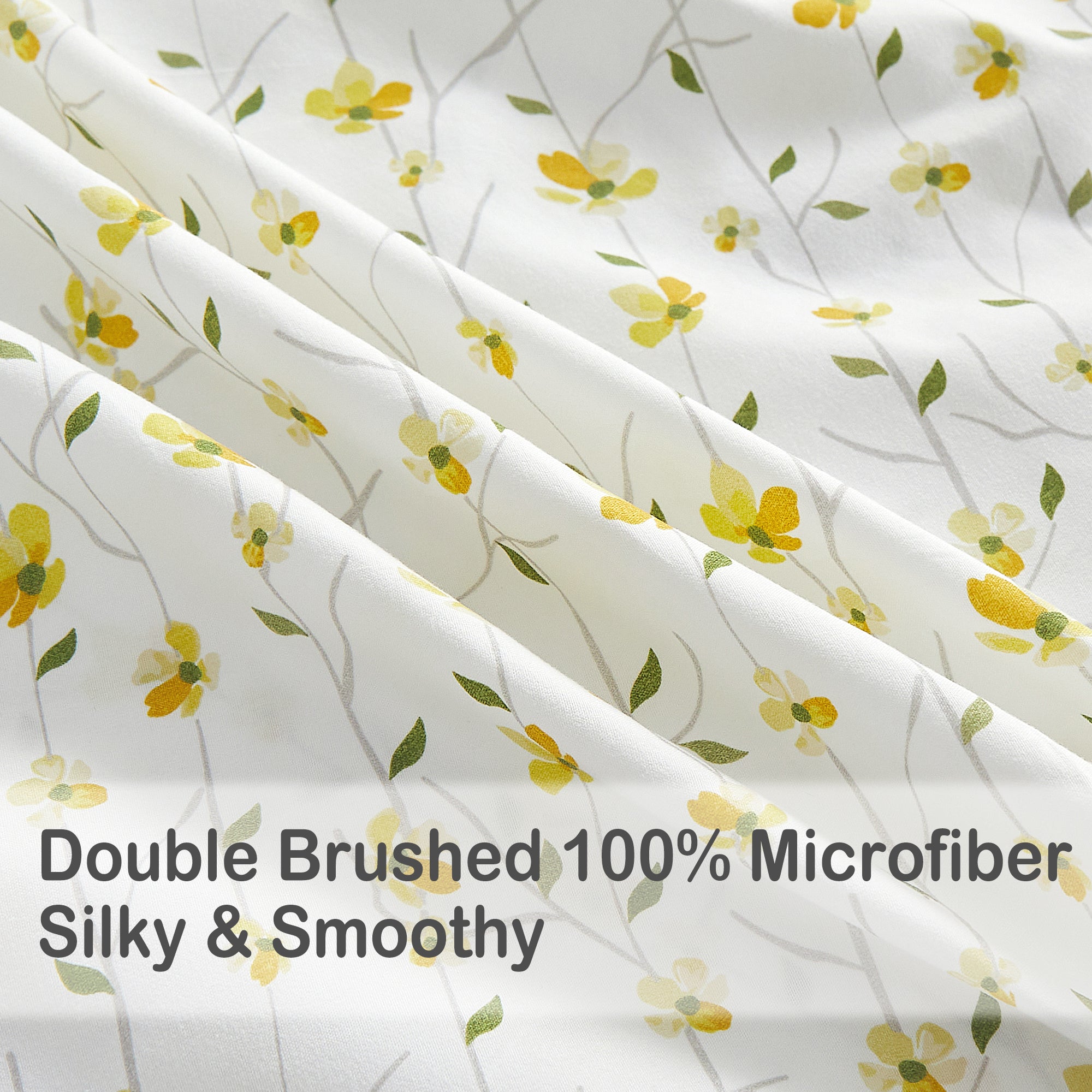 Lively Yellow Blossom Flower Pattern Bed Sheet Set with Non-slip Straps