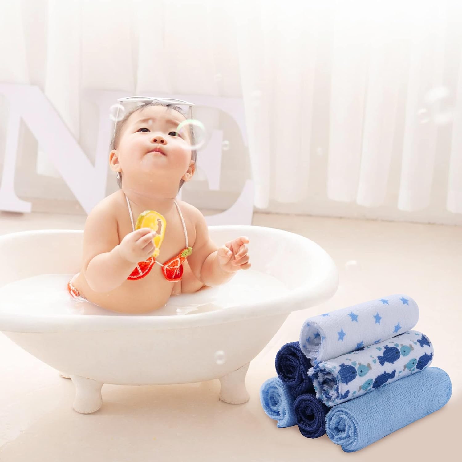 9x9 Blue Whale Baby Washcloths