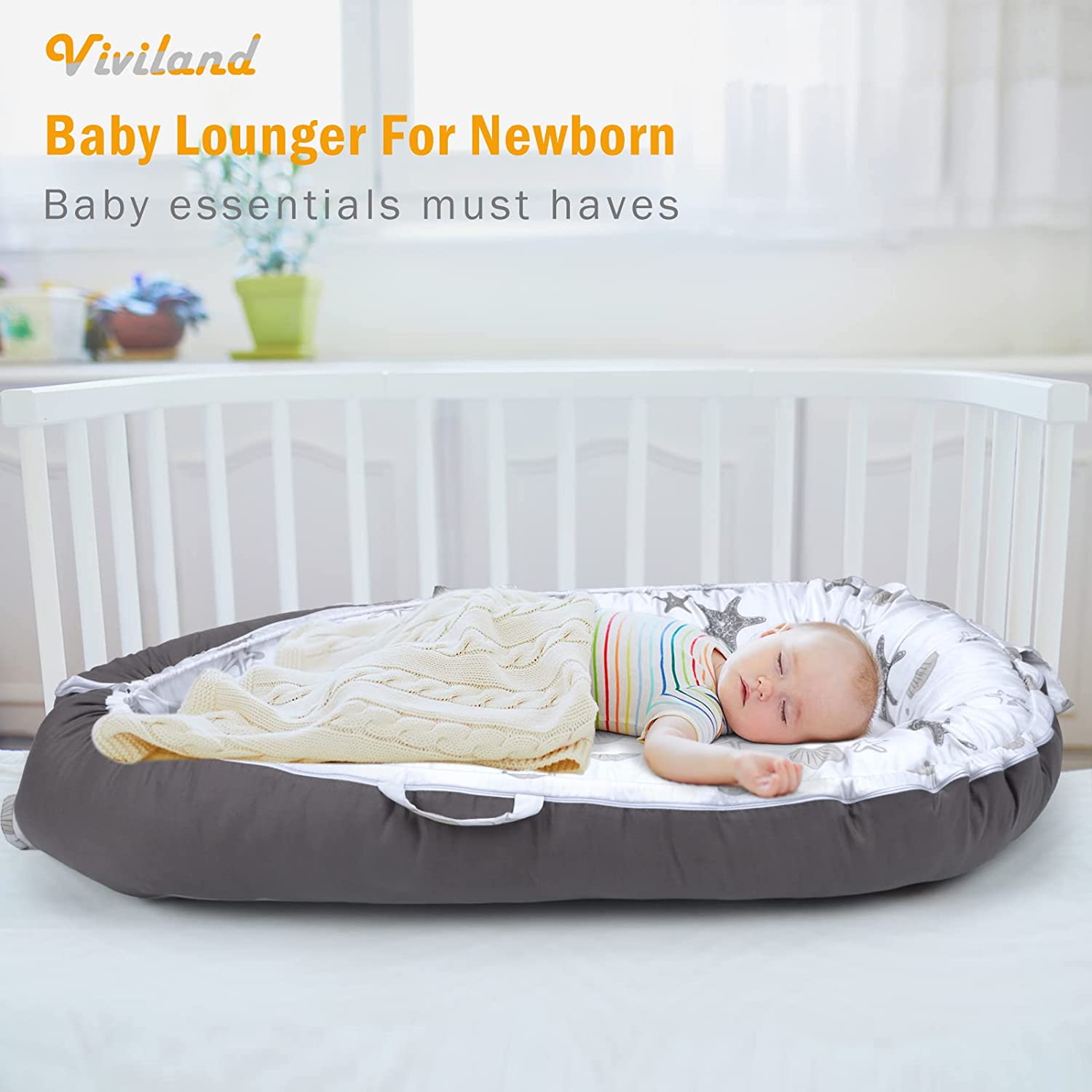 Grey Baby Lounger - Baby Nest Co Sleeper for Baby Bed, Soft & Breathable Portable Cotton Newborn Lounger Nest for Crib Bassinet
