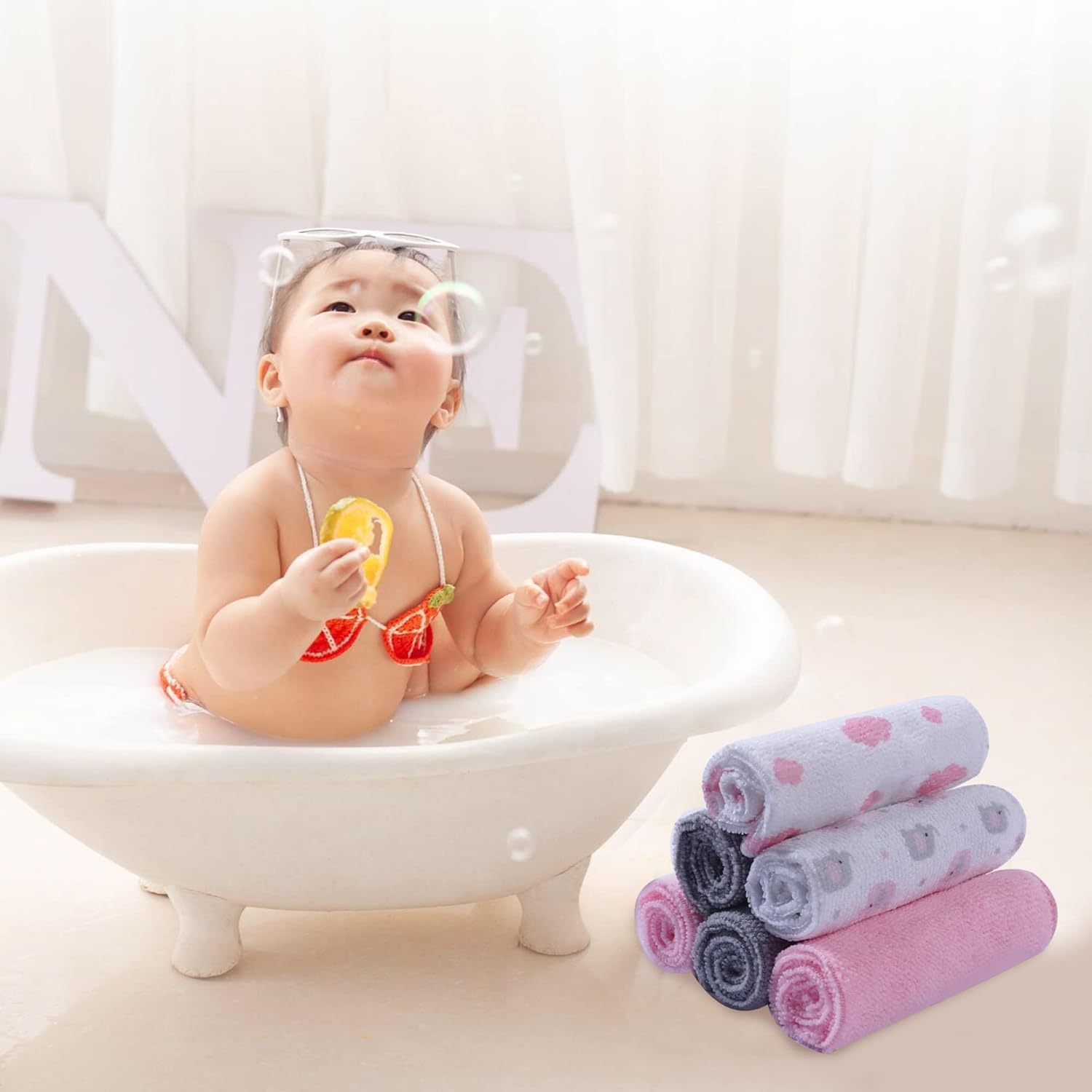 9x9 Pink Elephant Baby Washcloths