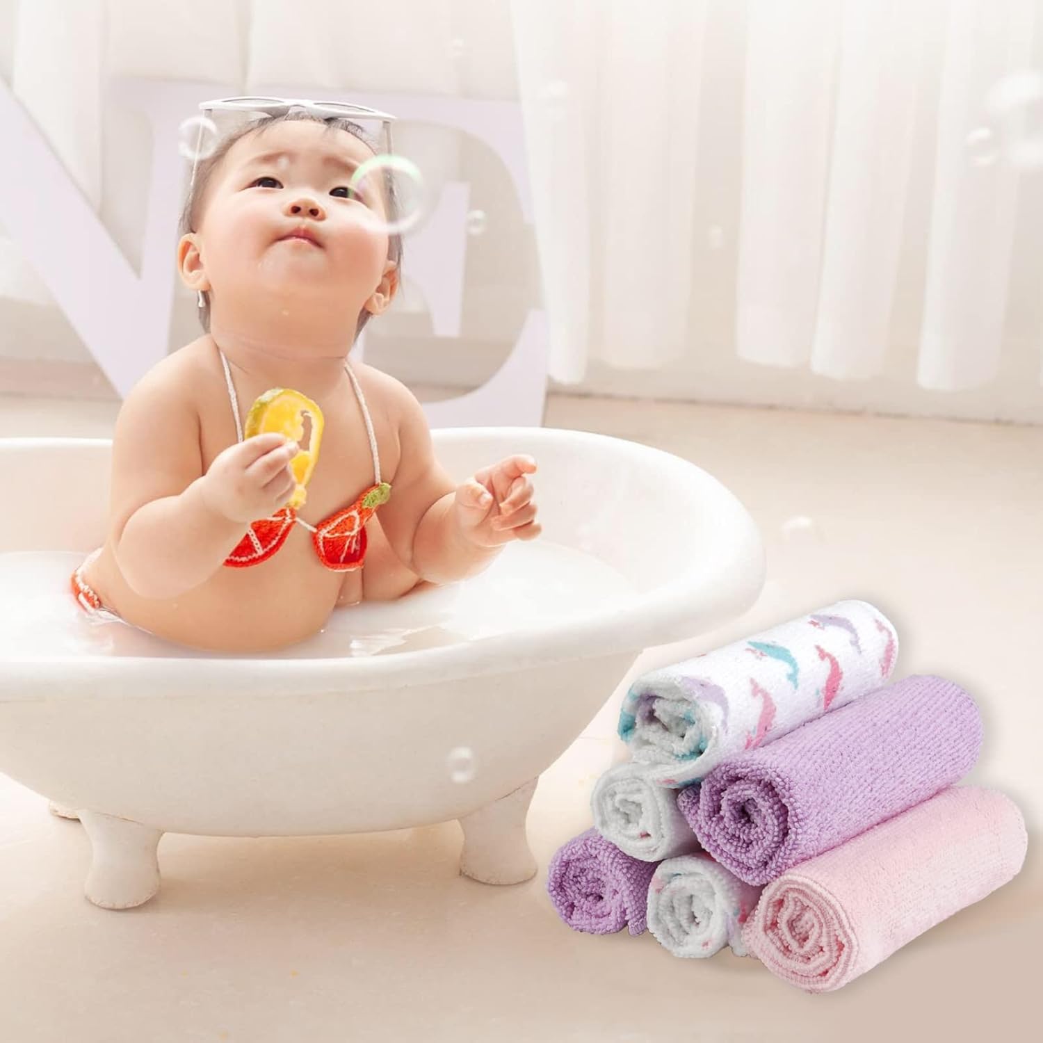 9x9 Pink Whale Baby Washcloths