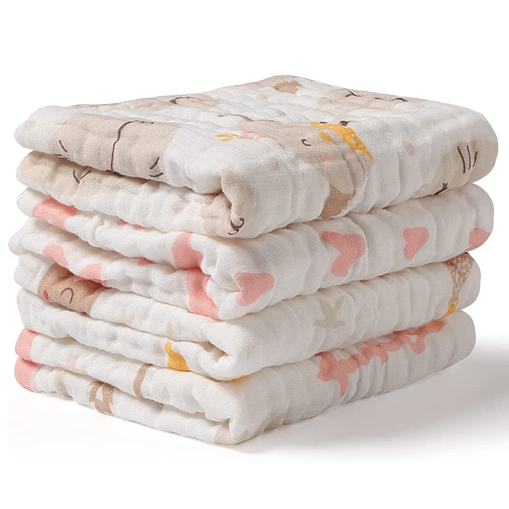 Pink Heart Baby Muslin Burp Cloths 10" x 20" 4 Pack