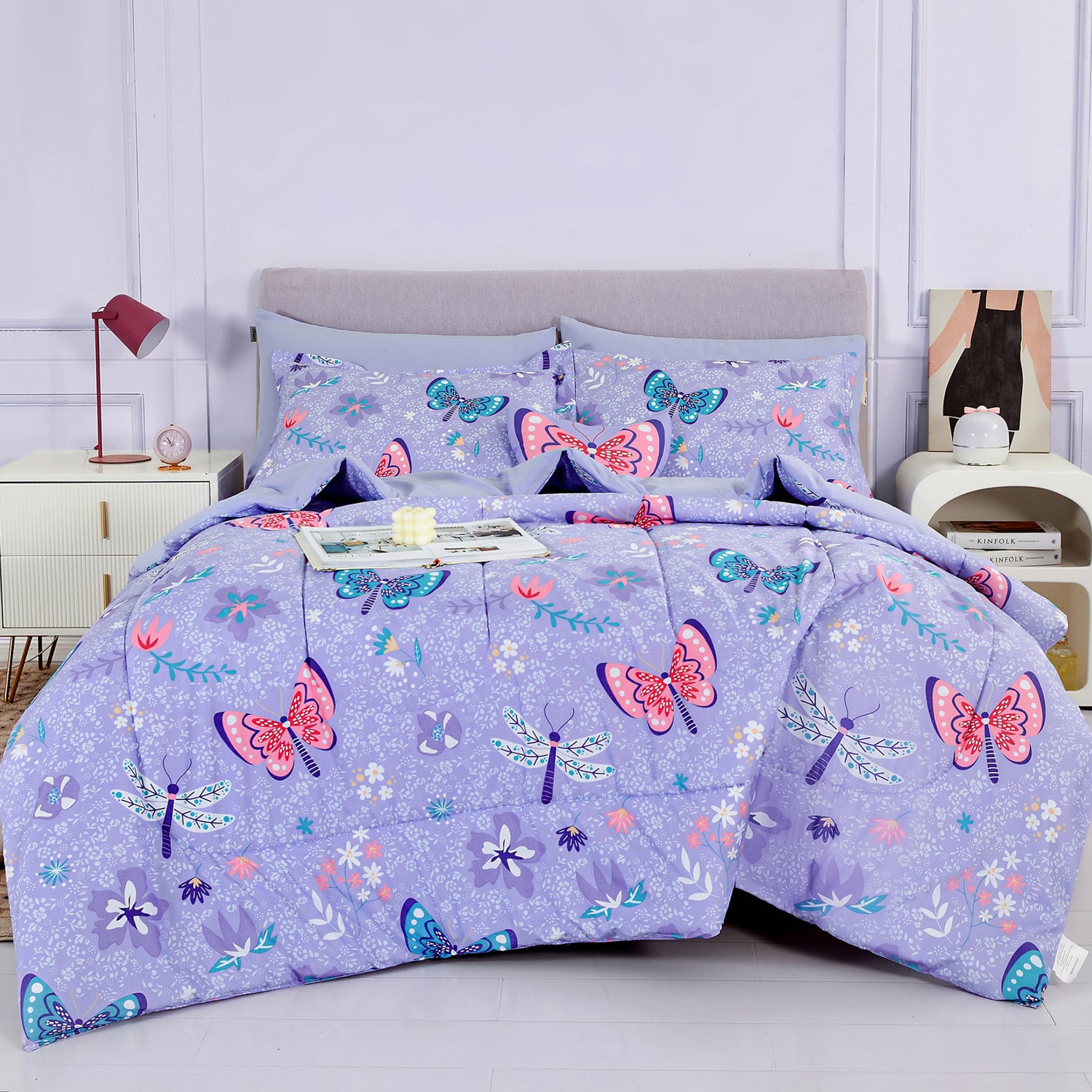 Butterfly Purple Kids Comforter Sets for Girls