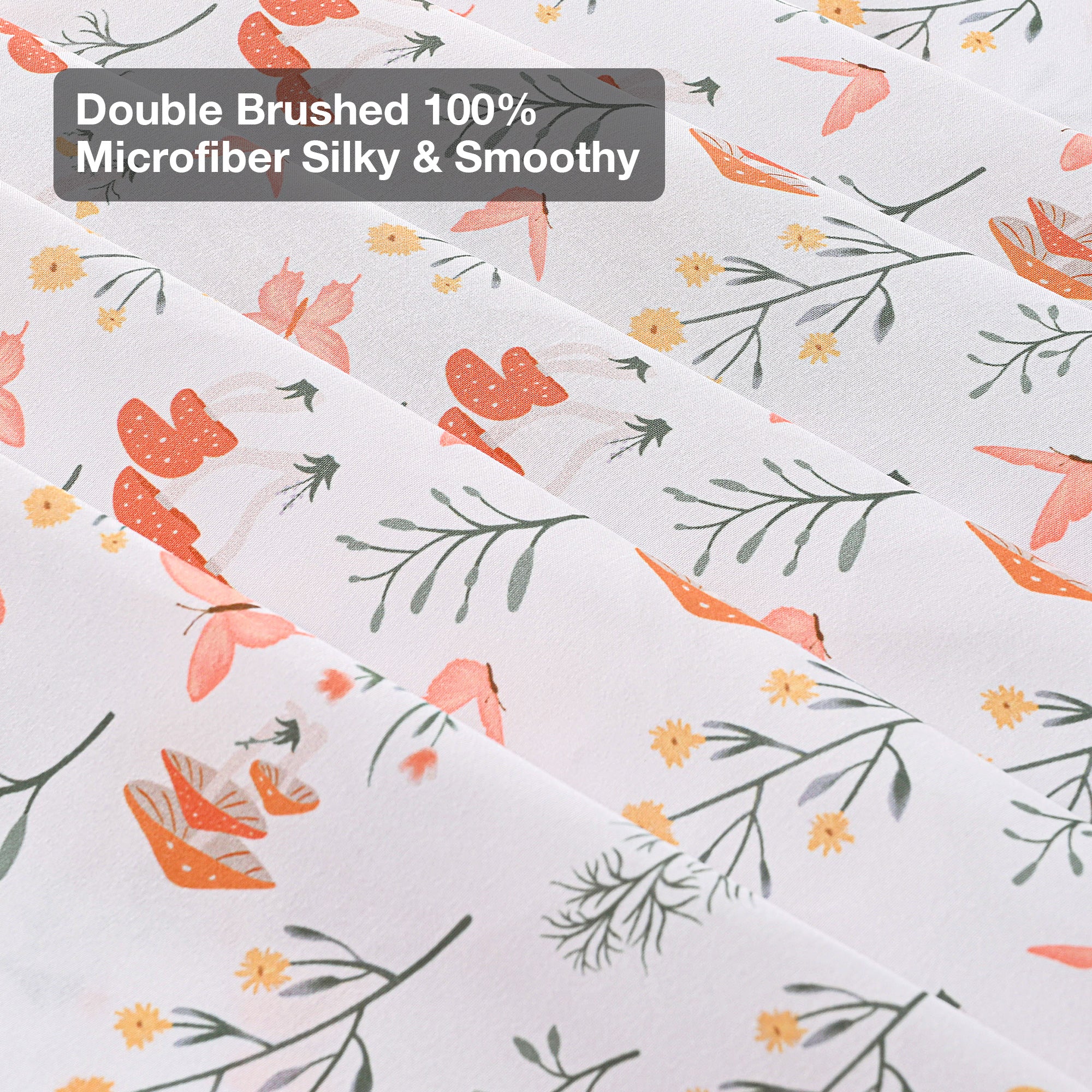 4 Piece Mushroom Vintage Butterfly Flower Patterned Bed Sheets Set