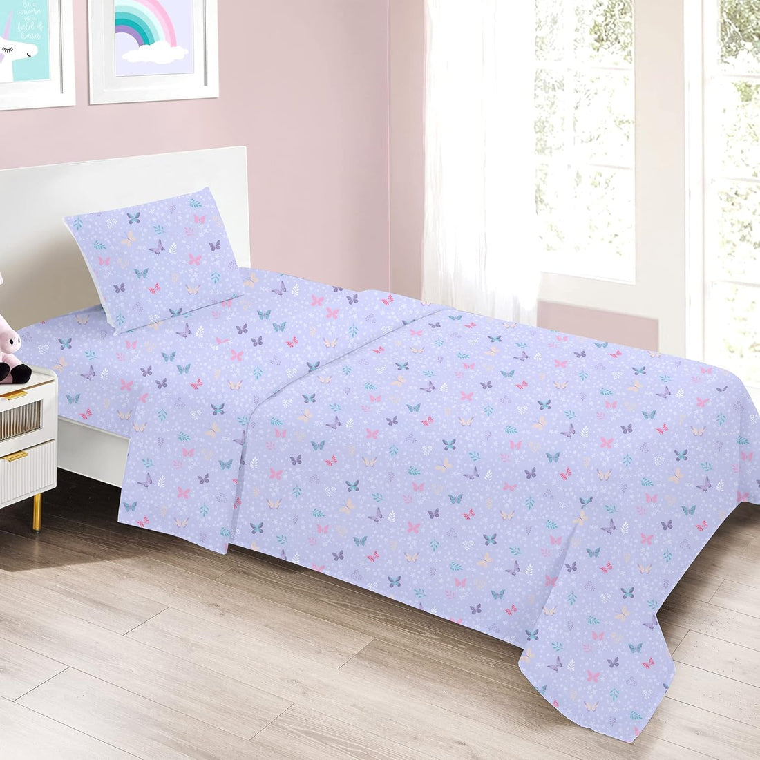 Butterfly Floral Kids Bed Sheet Set Deep Pocket Double Brushed Microfiber