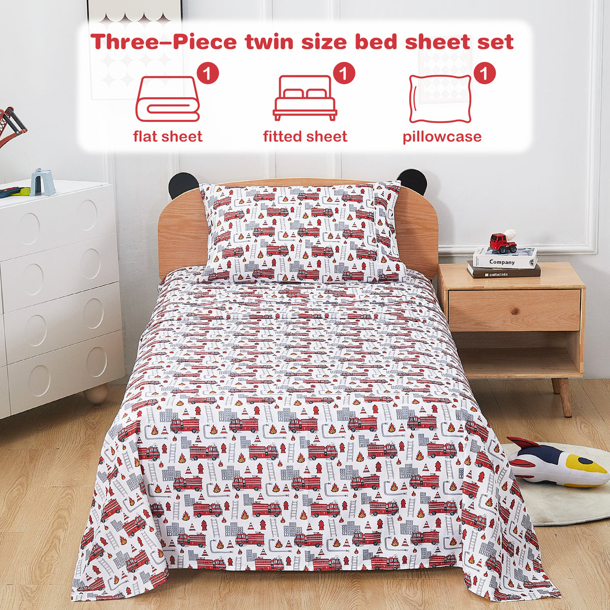 Happy Fire Rescue Play Kids Bed Sheet Set Deep Pocket Double Brushed Microfiber