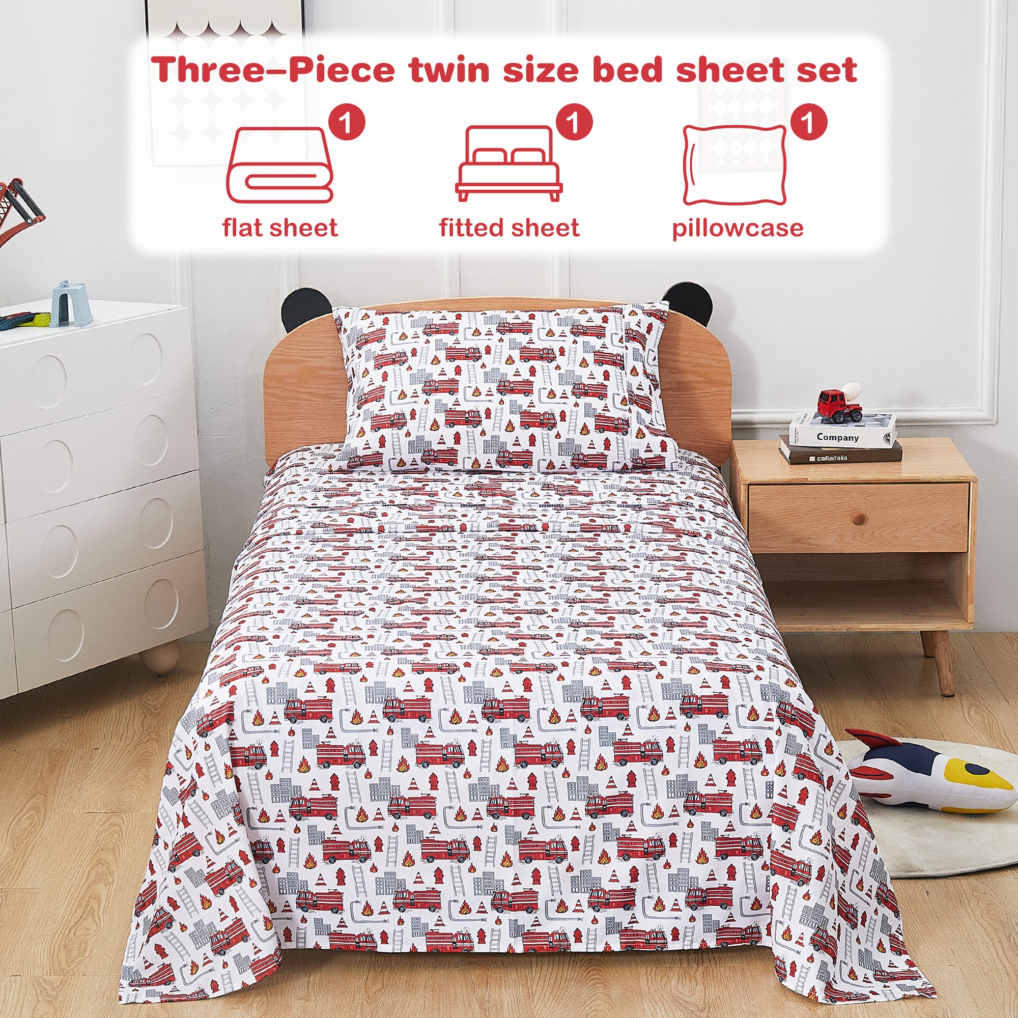Happy Fire Rescue Play 3/4 PCs TWIN/Full Bed Sheet