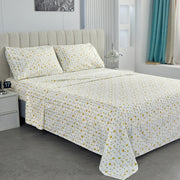 Cream Yellow Wildflower Bed Sheet Set Deep Pocket Double Brushed Microfiber