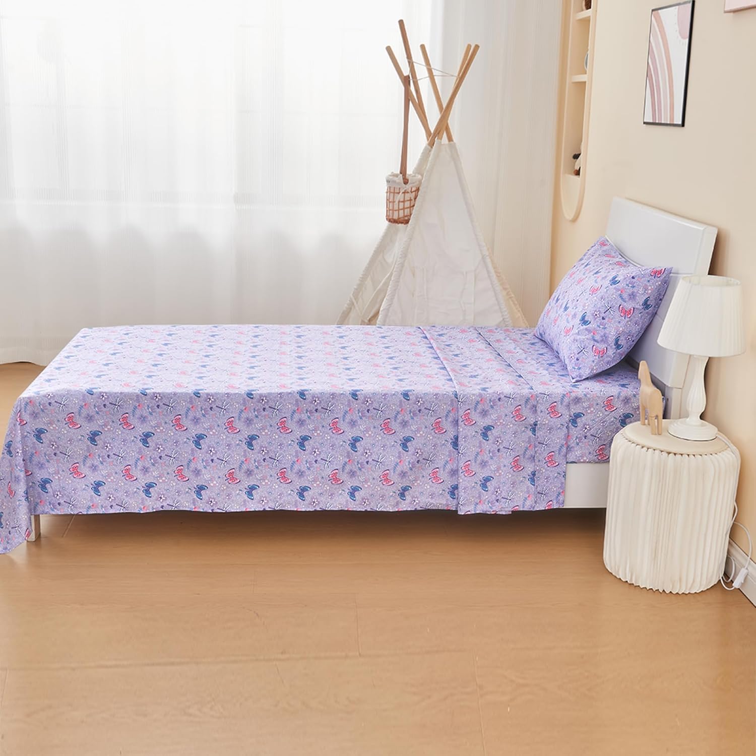 Floral Butterfly 3 Pcs Kids Twin Size Sheet Set