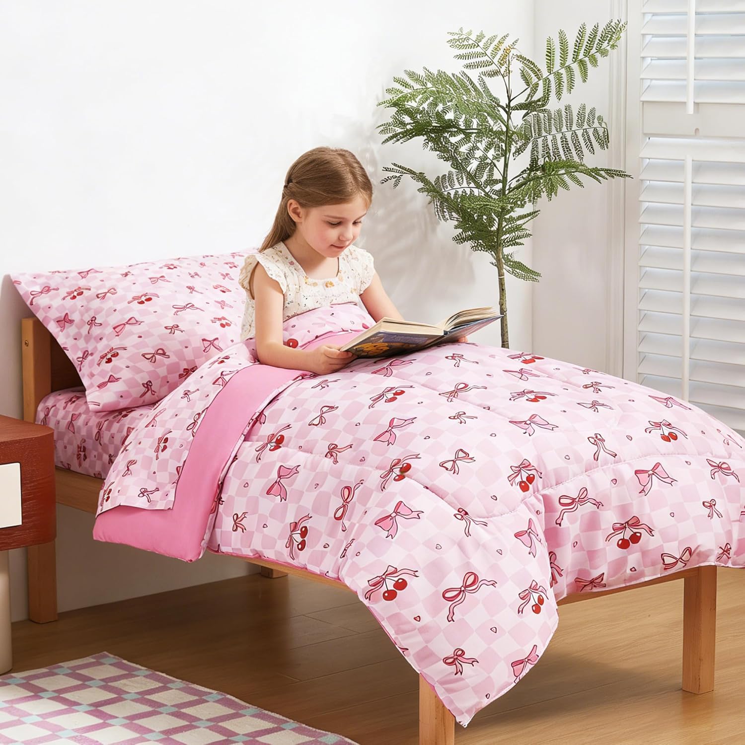 Pink Cherry Printed Toddler Comforter Set– 4 Piece