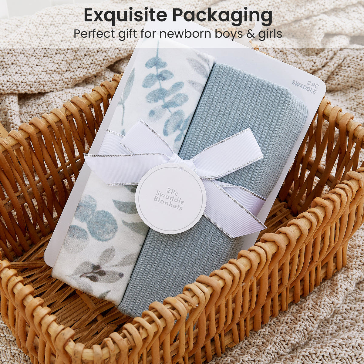 Grey Branches 2-Pack Jersey Swaddle Blankets, 40 x 30 in