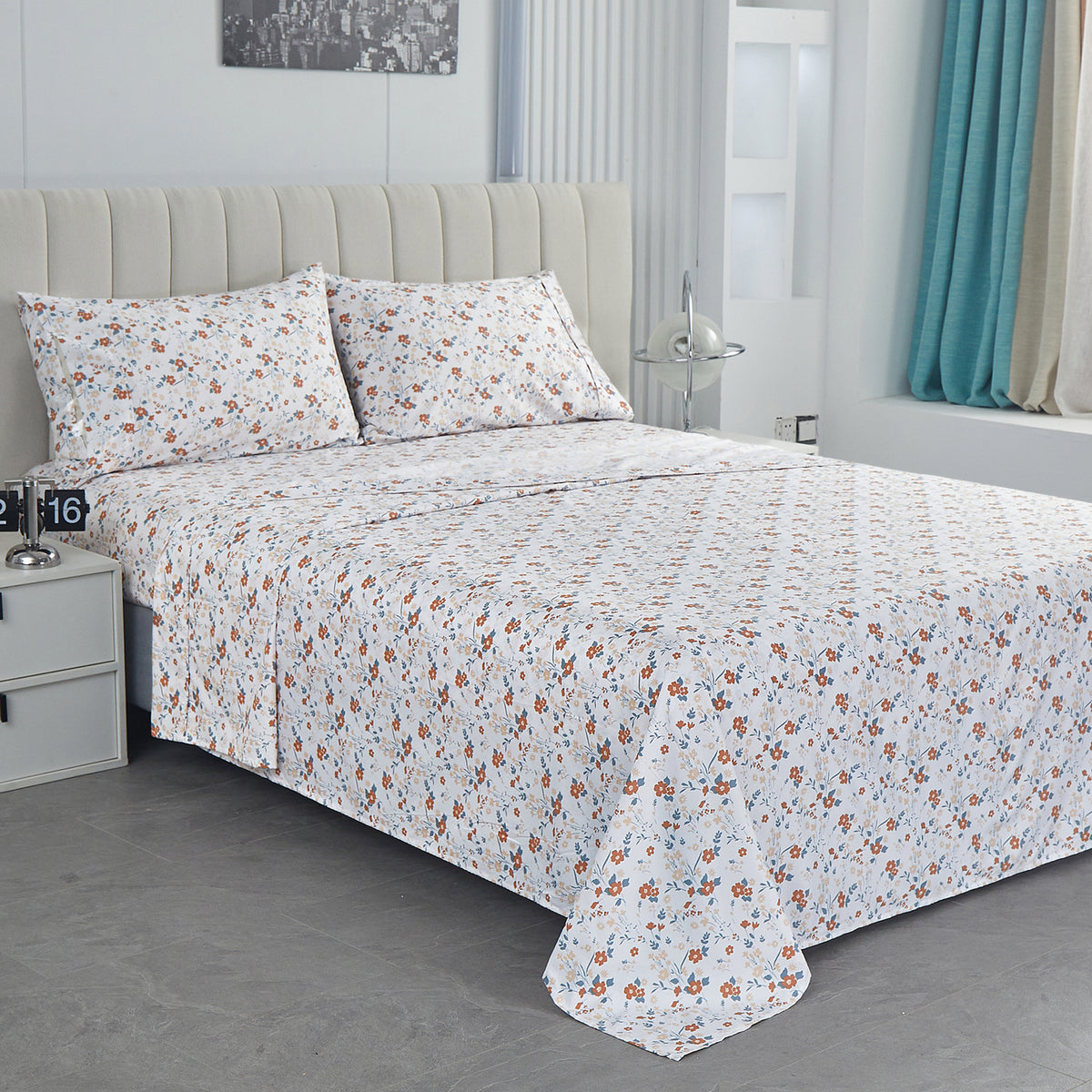 Warm Rust Blossom Bed Sheet Set Deep Pocket Double Brushed Microfiber