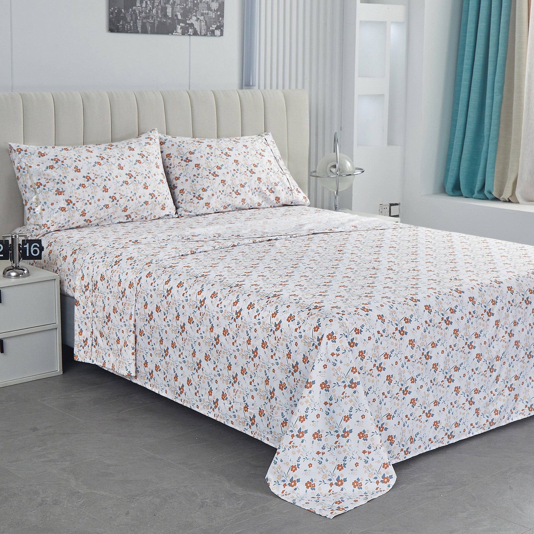 Warm Rust Blossom Bed Sheet Set Deep Pocket Double Brushed Microfiber