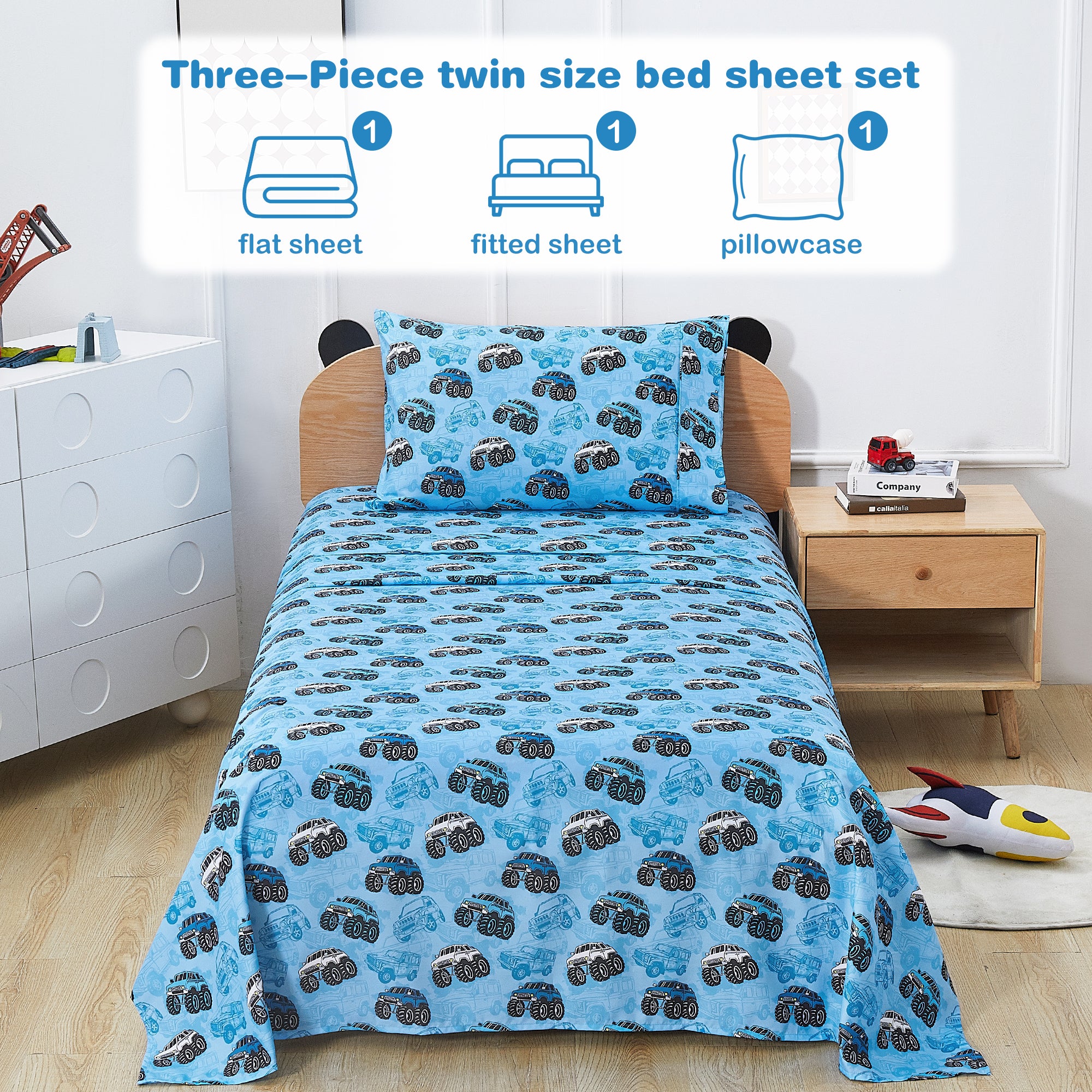 Truck - tastic Adventure  3/4 PCs TWIN/Full Bed Sheet