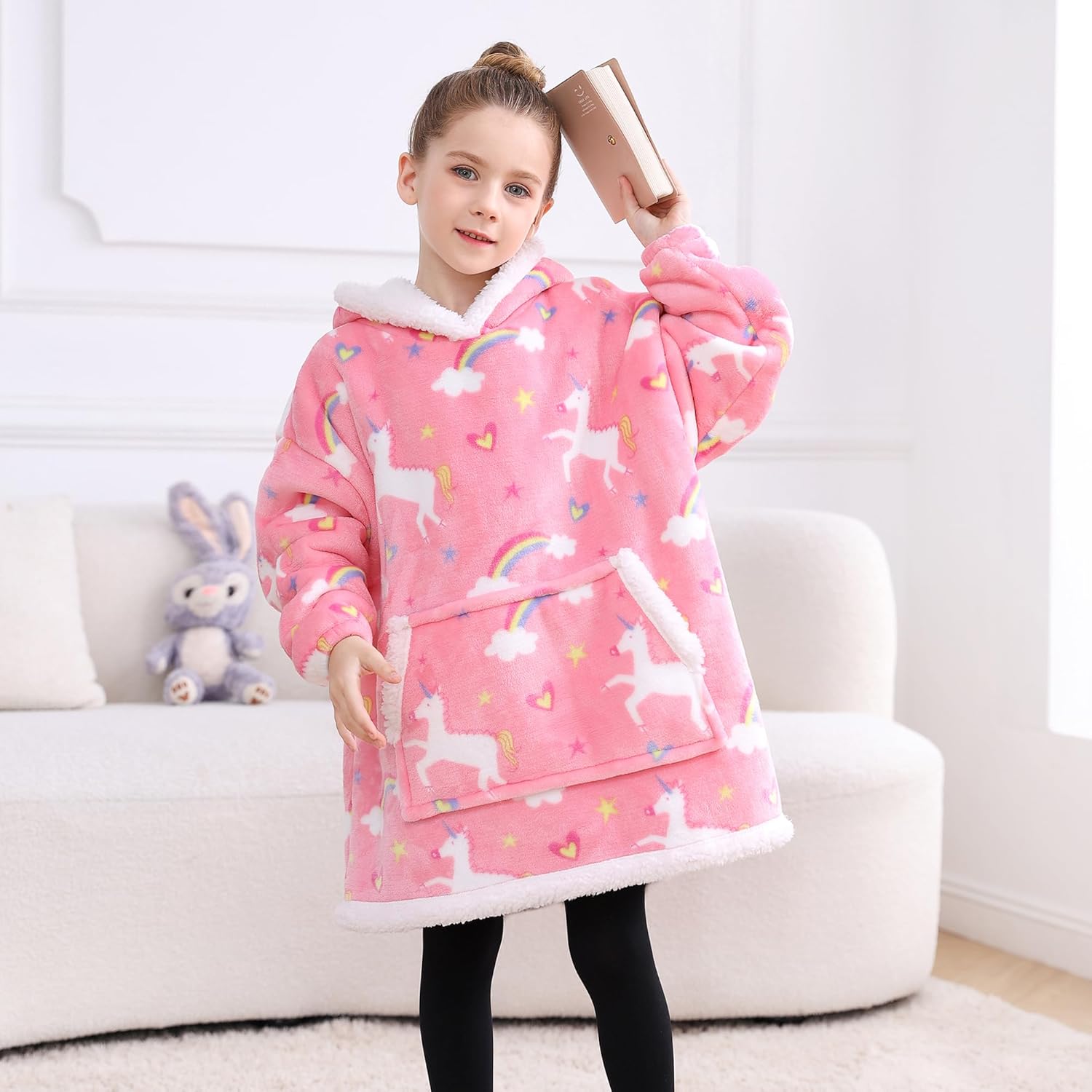 Unicorn Print Wearable Blanket Hoodie for Kids
