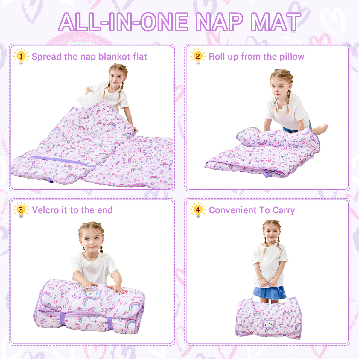 Rainbow Toddler Nap Mat with Pillow & Blanket