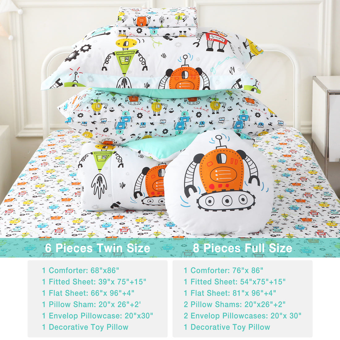 Gear Robot Comforter Sets for Kids– 6 or 8 Piece Options