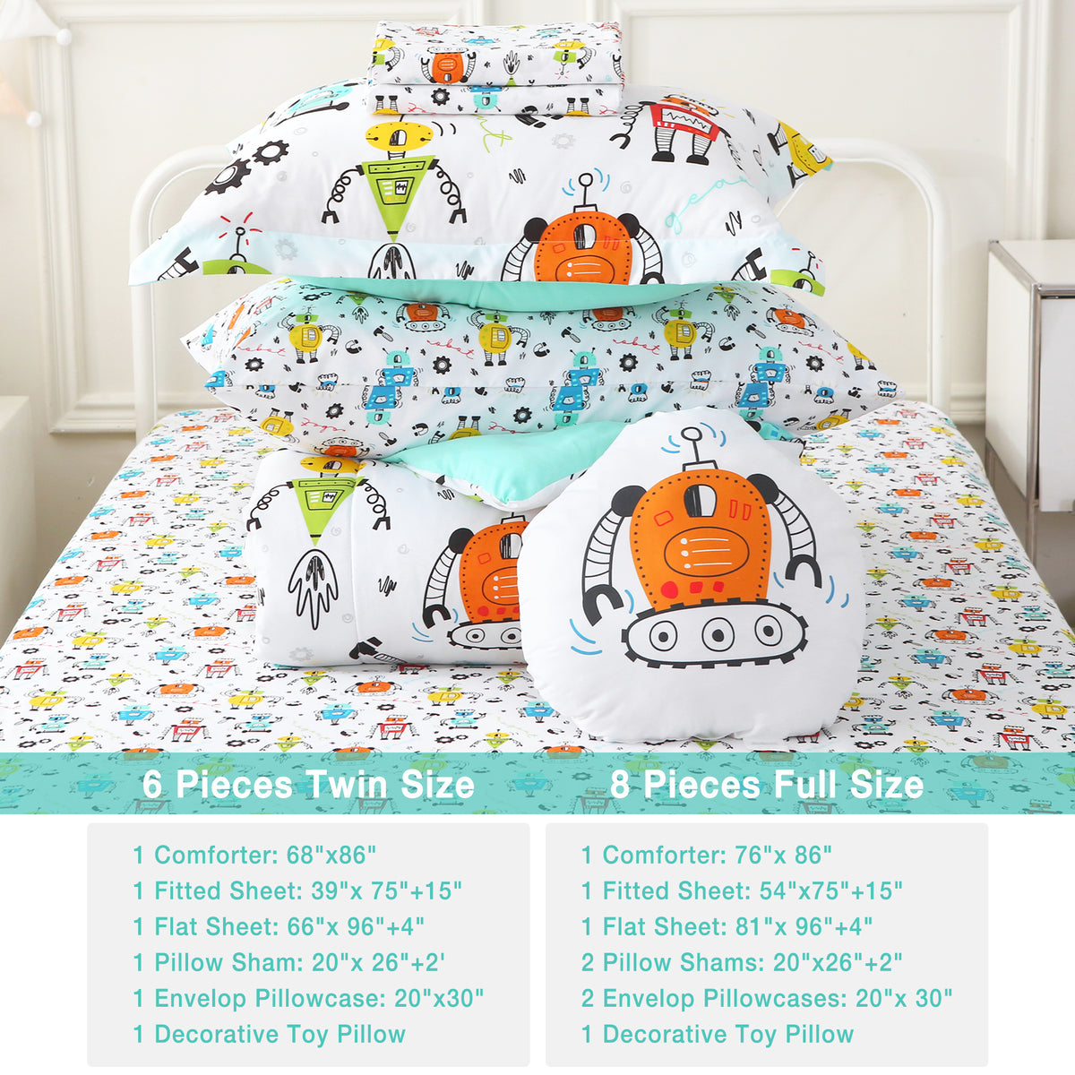 Gear Robot Comforter Sets for Kids– 6 or 8 Piece Options