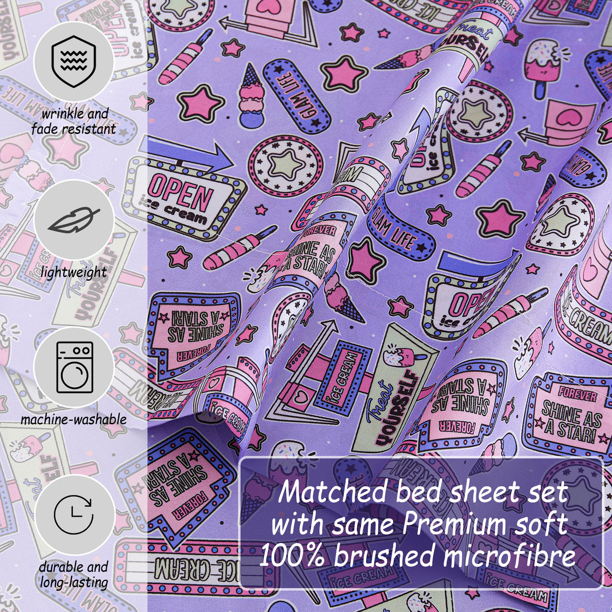 Cool Girl Kids Microfiber Bed Sheet Set Deep Pocket Soft & Breathable