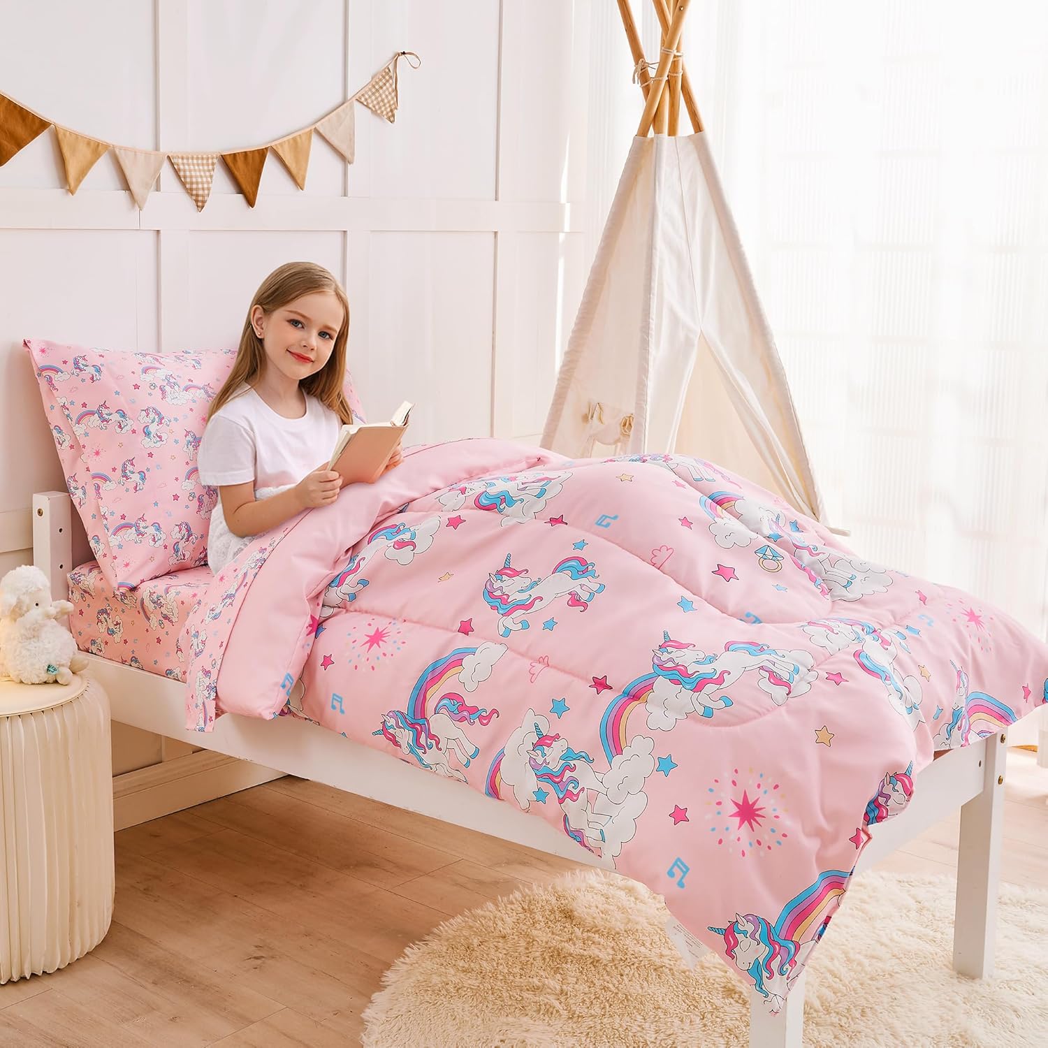 Pink Unicorn Toddler Comforter Set– 4 Piece
