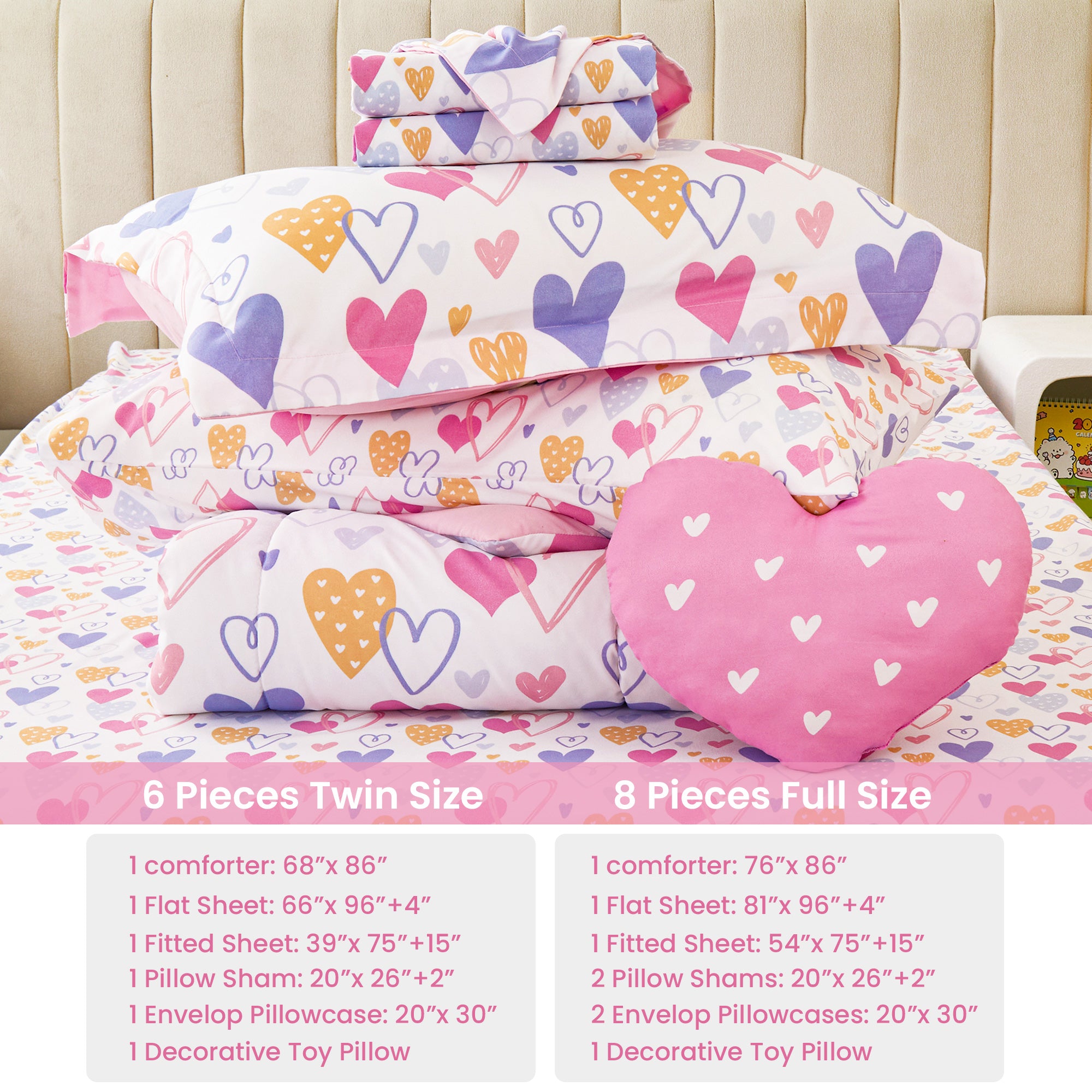 Conjuntos de edredón Pink Heart de 6/8 piezas para niñas 