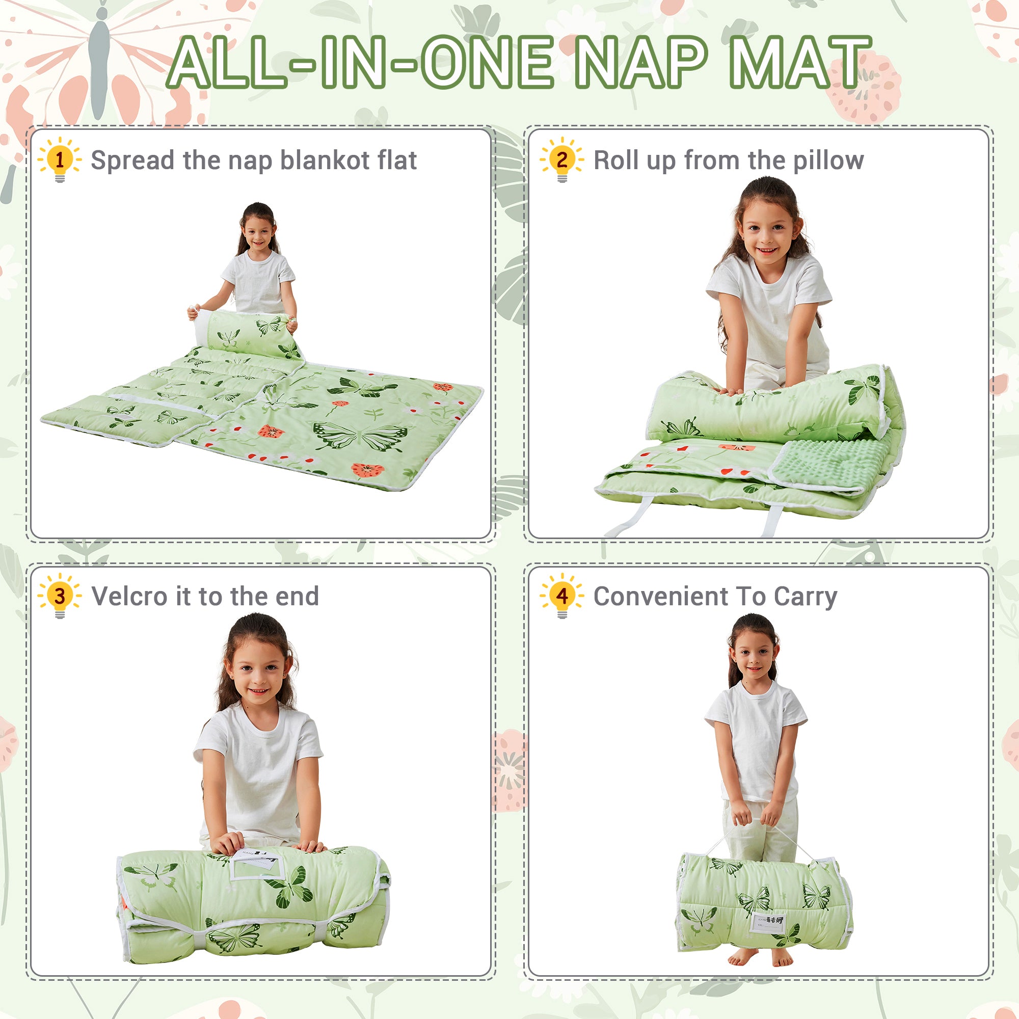 Cozy Comfort Nap Mat - Green Butterfly