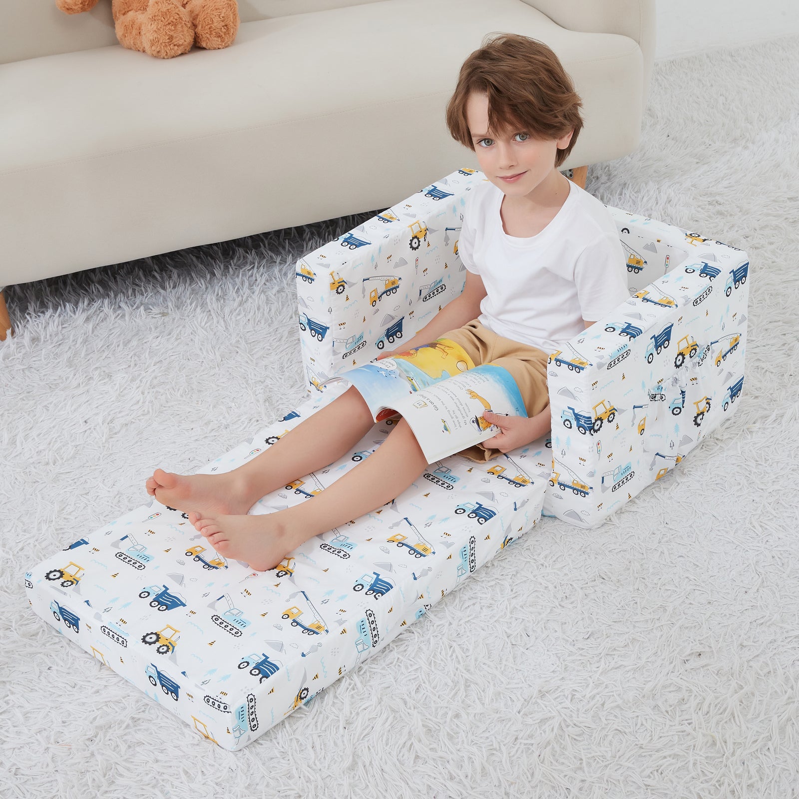 Blue Whale 2-in-1 Soft Toddler Couch Fold Out