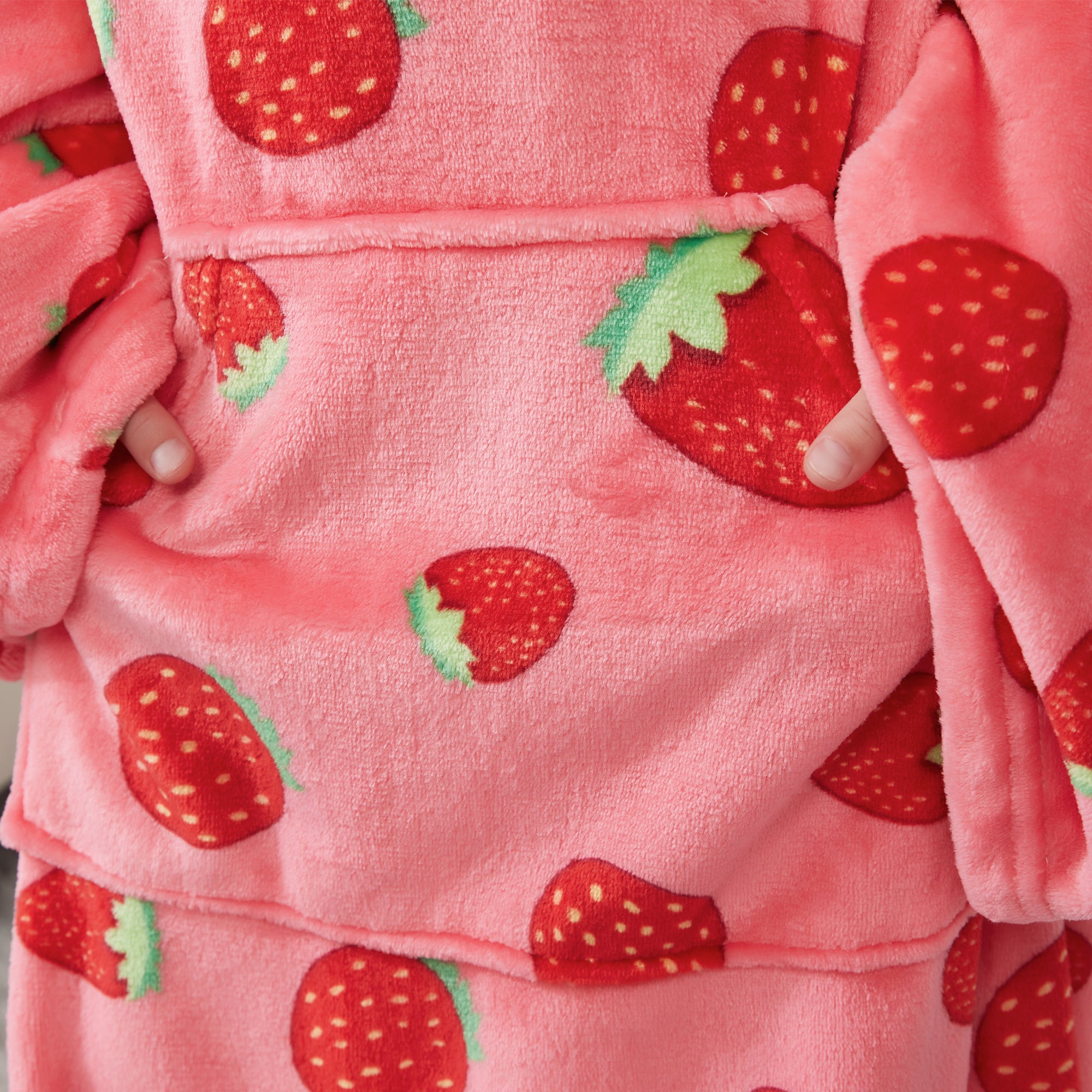 Strawberry Wearable Fleece Blanket with Sleeves & Foot Pocket for Kids