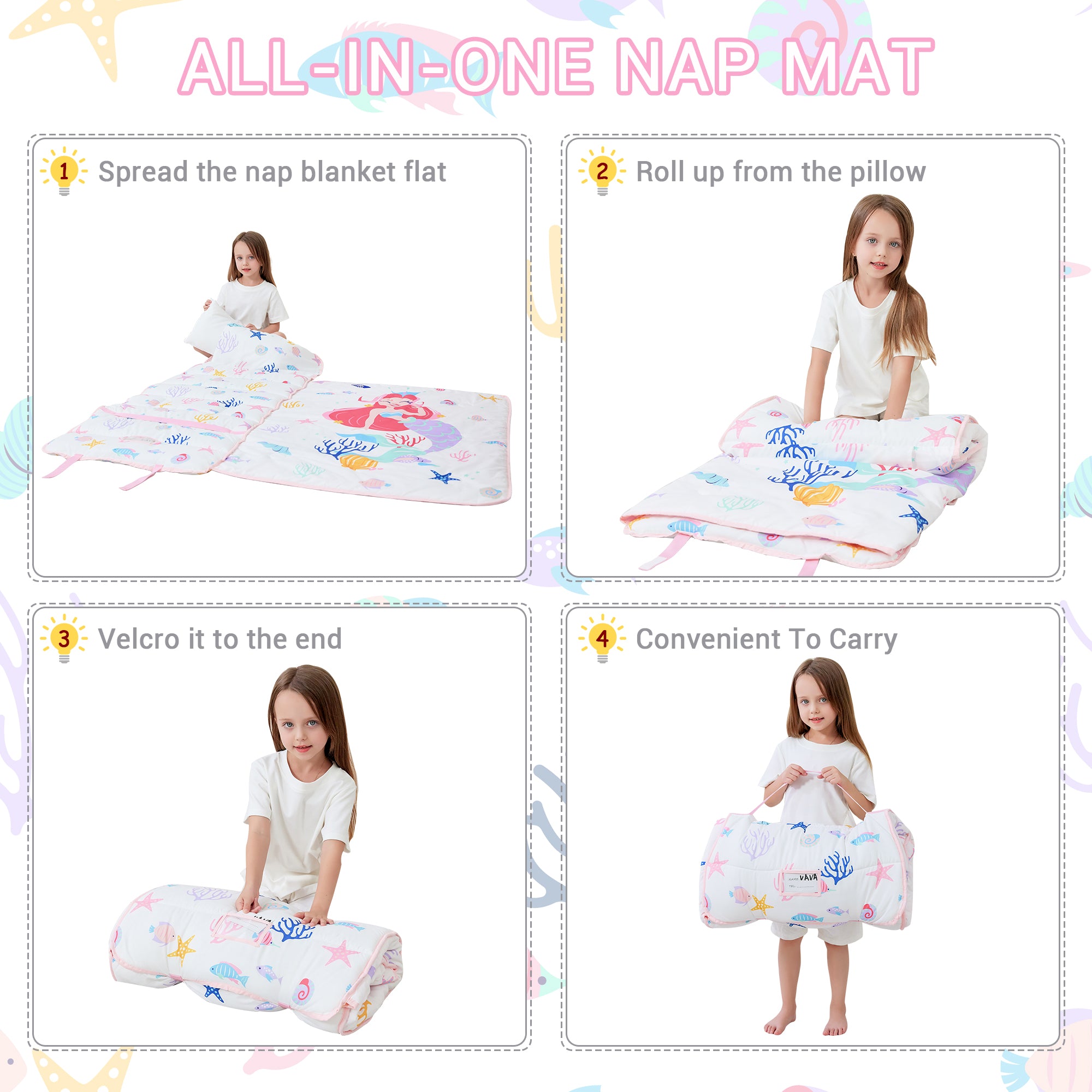 Cozy Comfort Nap Mat - White Mermaid