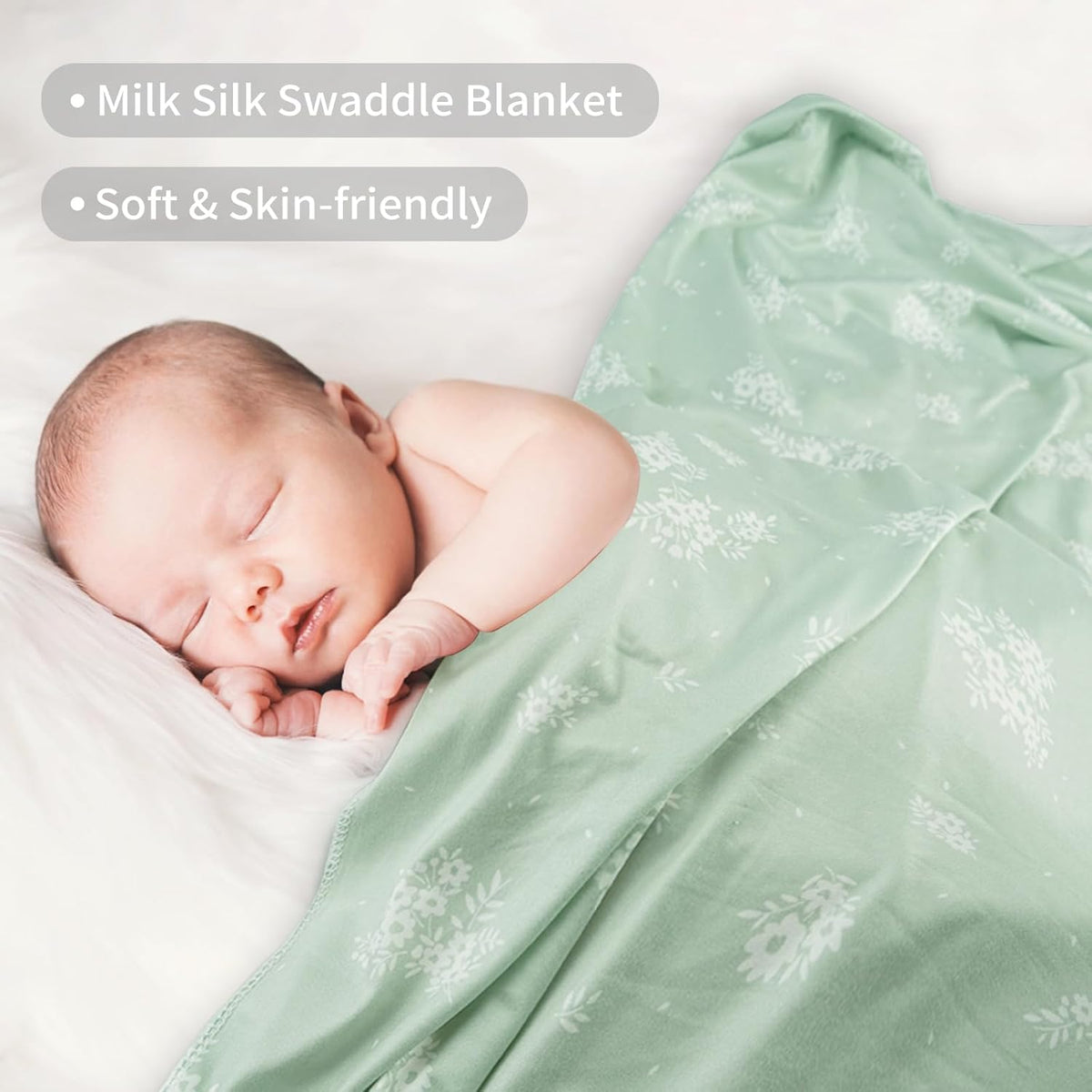 Mint Green Floral 2-Pack Jersey Swaddle Blankets, 40 x 30 in