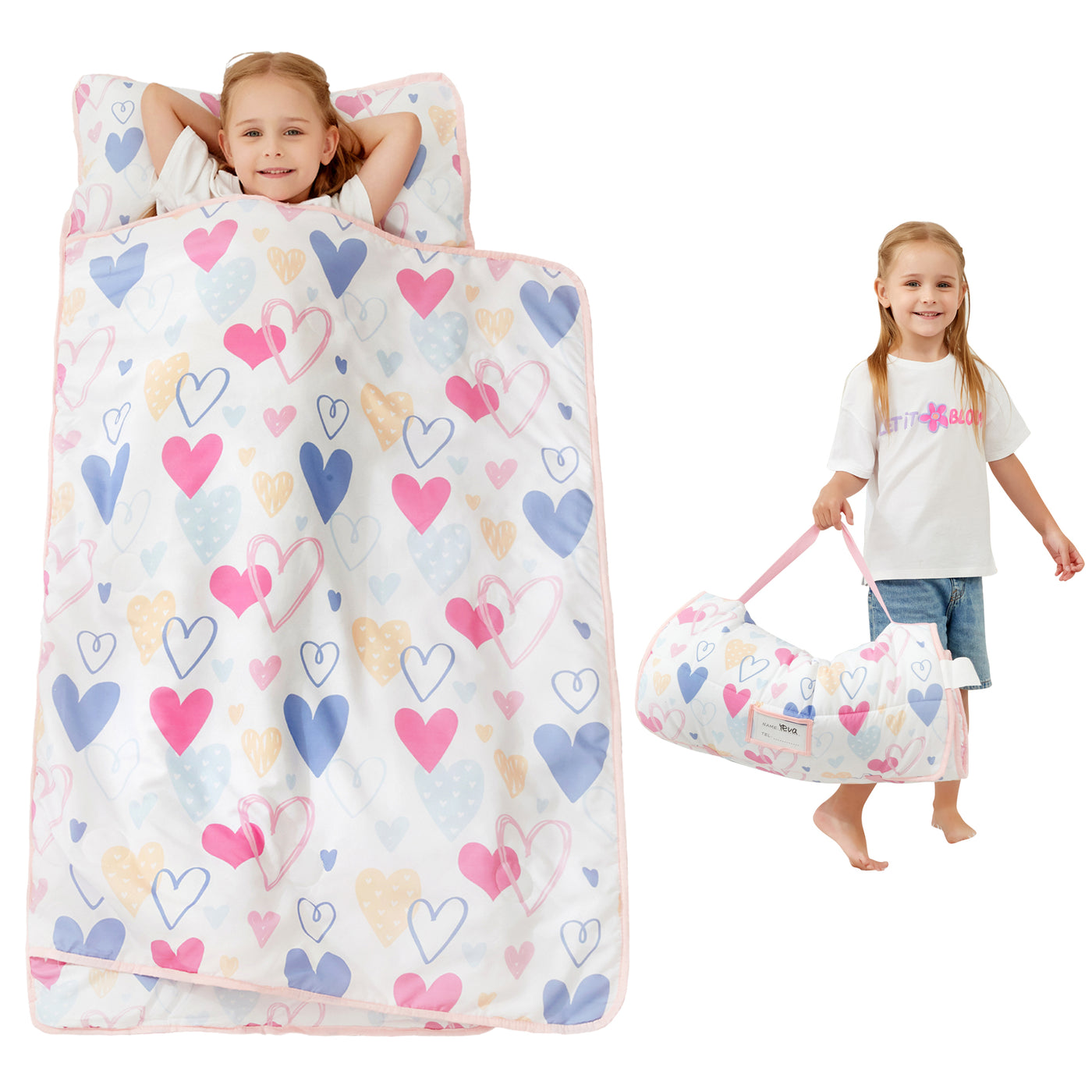 Colorful Love Toddler Nap Mat with Pillow & Blanket