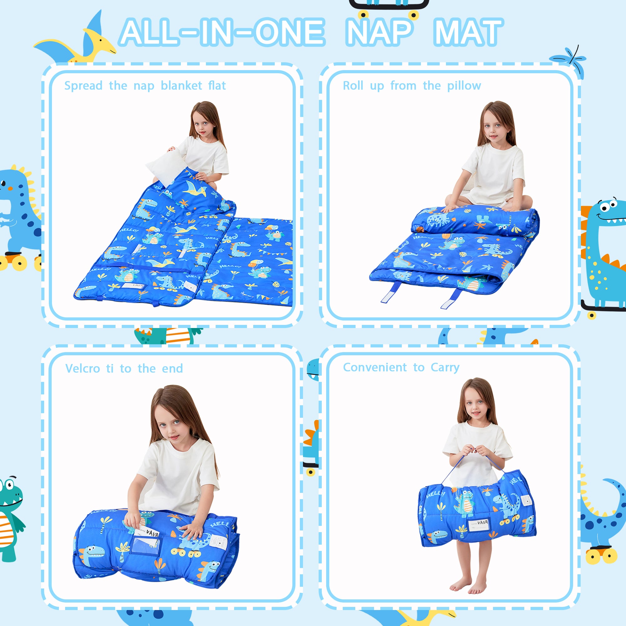 Cozy Comfort Nap Mat - Blue Dinosaurs