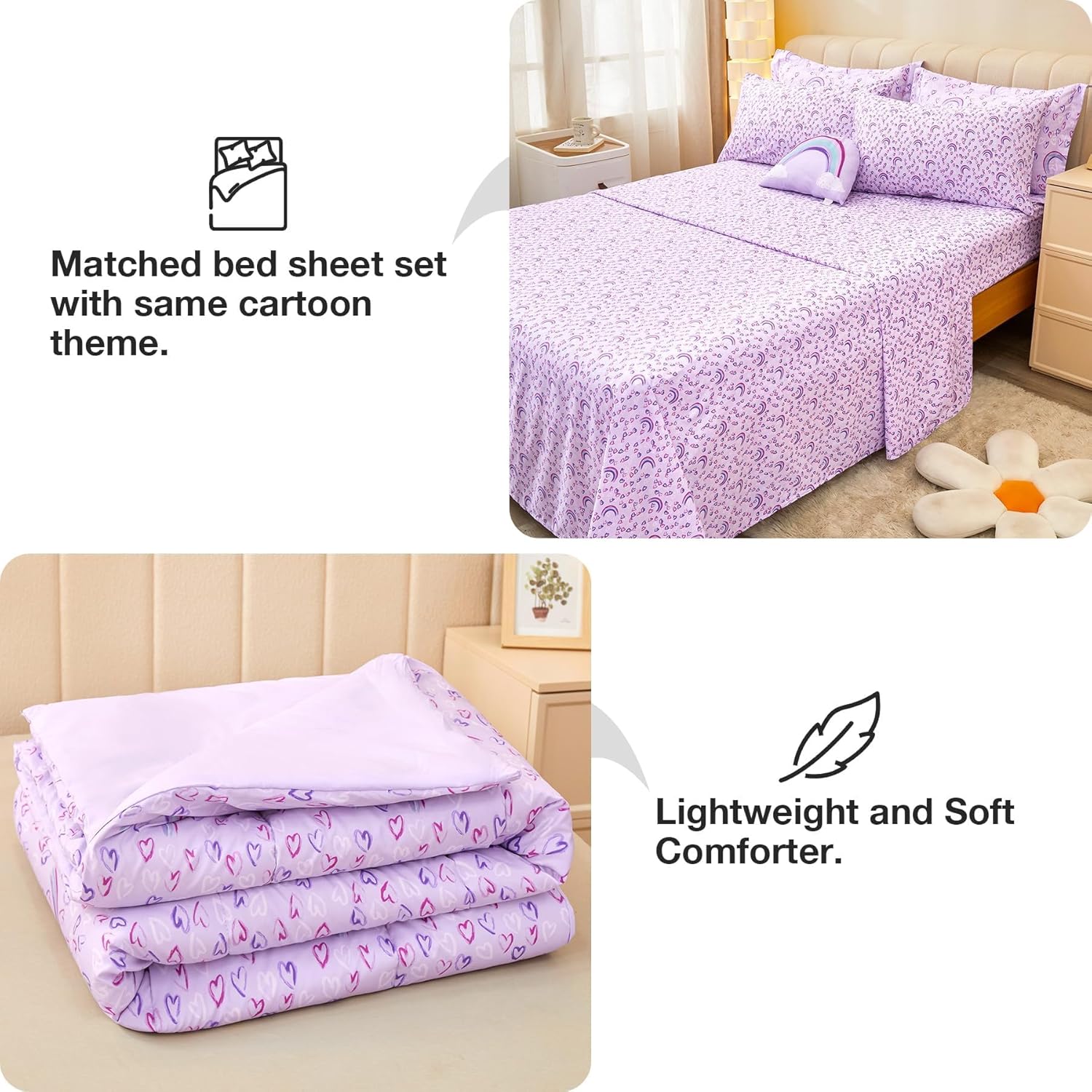 Purple Rainbow Bedding Sets for Kids– 6 or 8 Piece Options