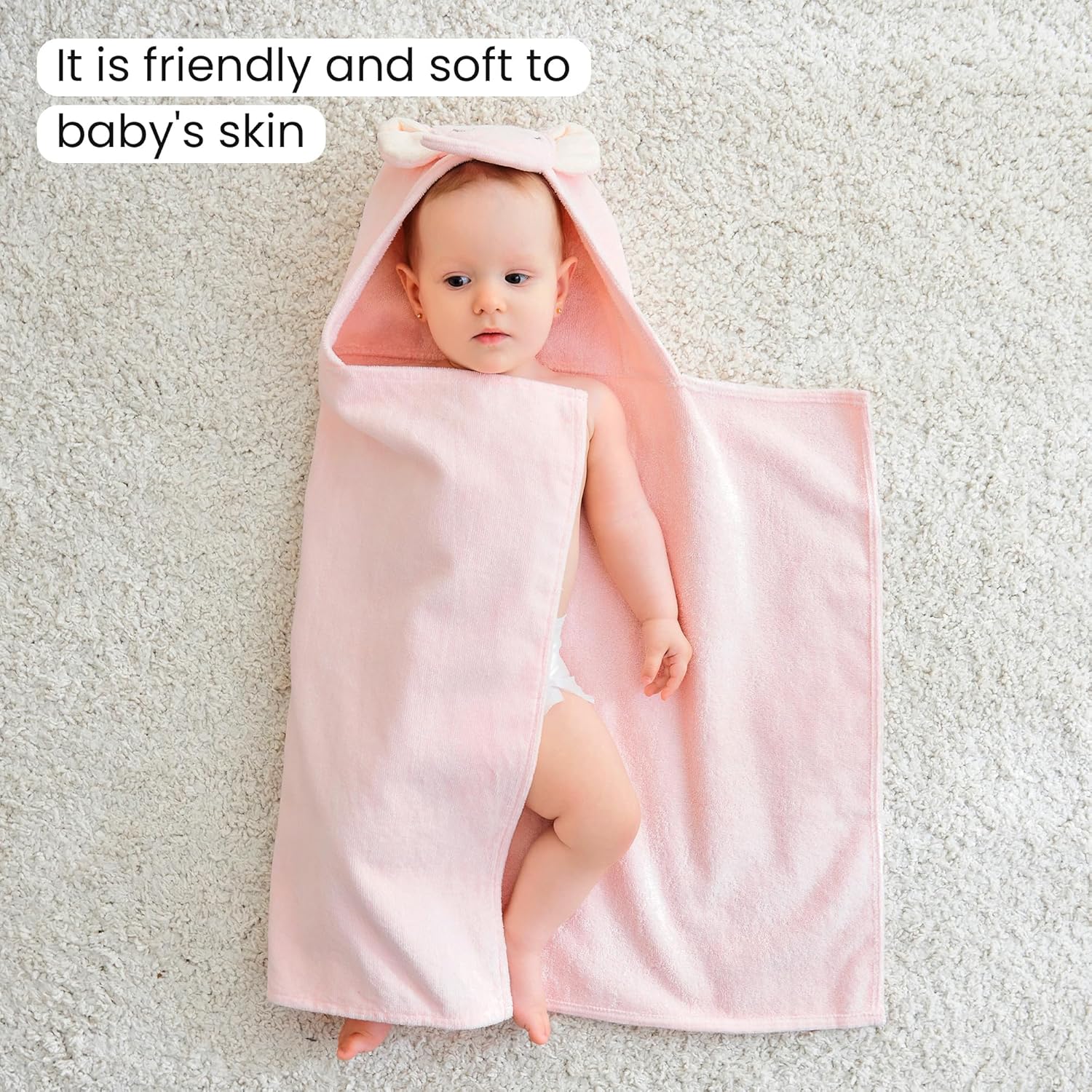 2 Pack Baby Hooded Towels, Premium Soft Cotton Baby Bath Towels with Hood, Extra Thick and Super Absorbent, Essential for Newborns, Infants and Toddlers (Pink Elephant & White Unicorn)