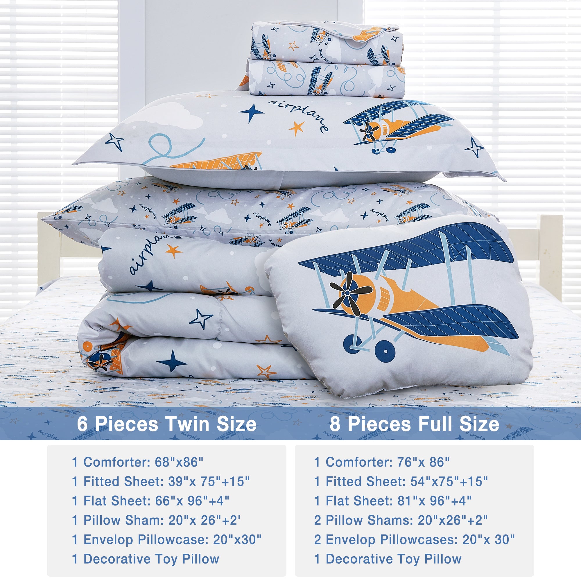 Grey Glider Comforter Sets for Kids– 6 or 8 Piece Options