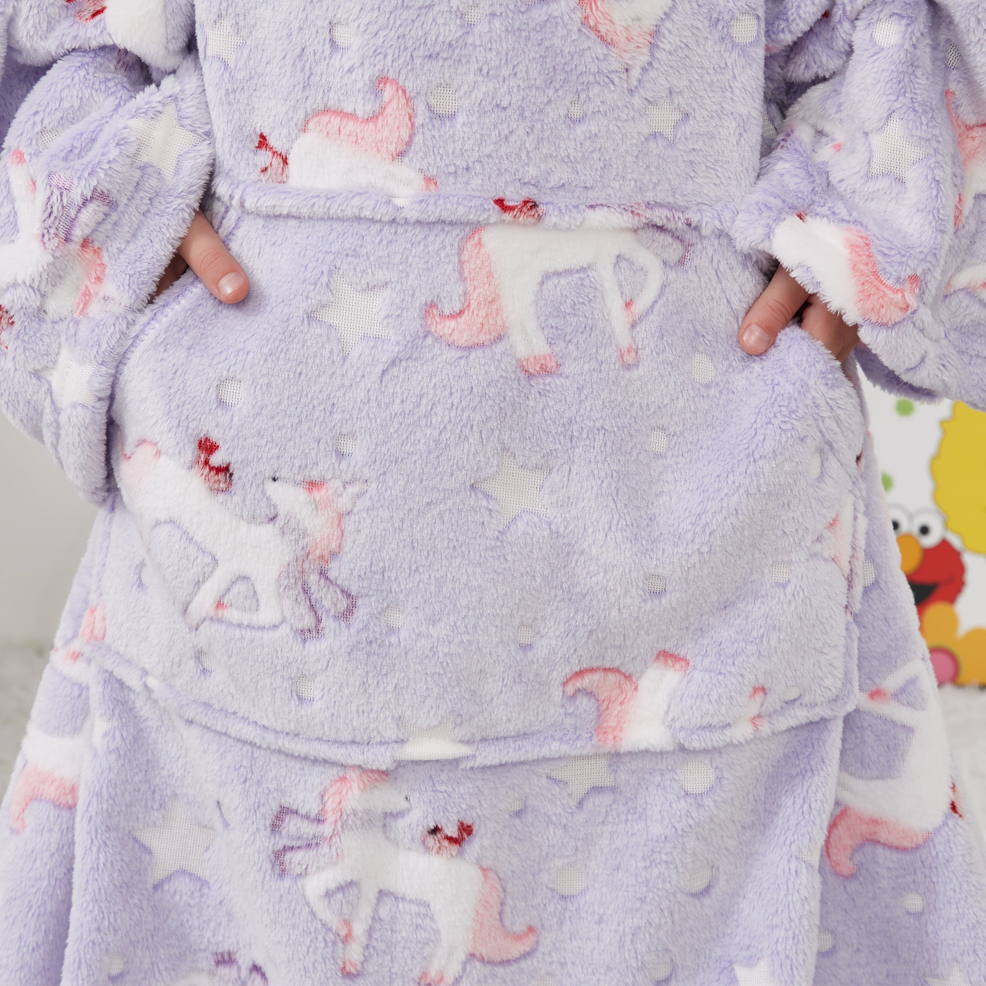 Glowing Unicorn Wearable Fleece Blanket with Sleeves & Foot Pocket for Kids