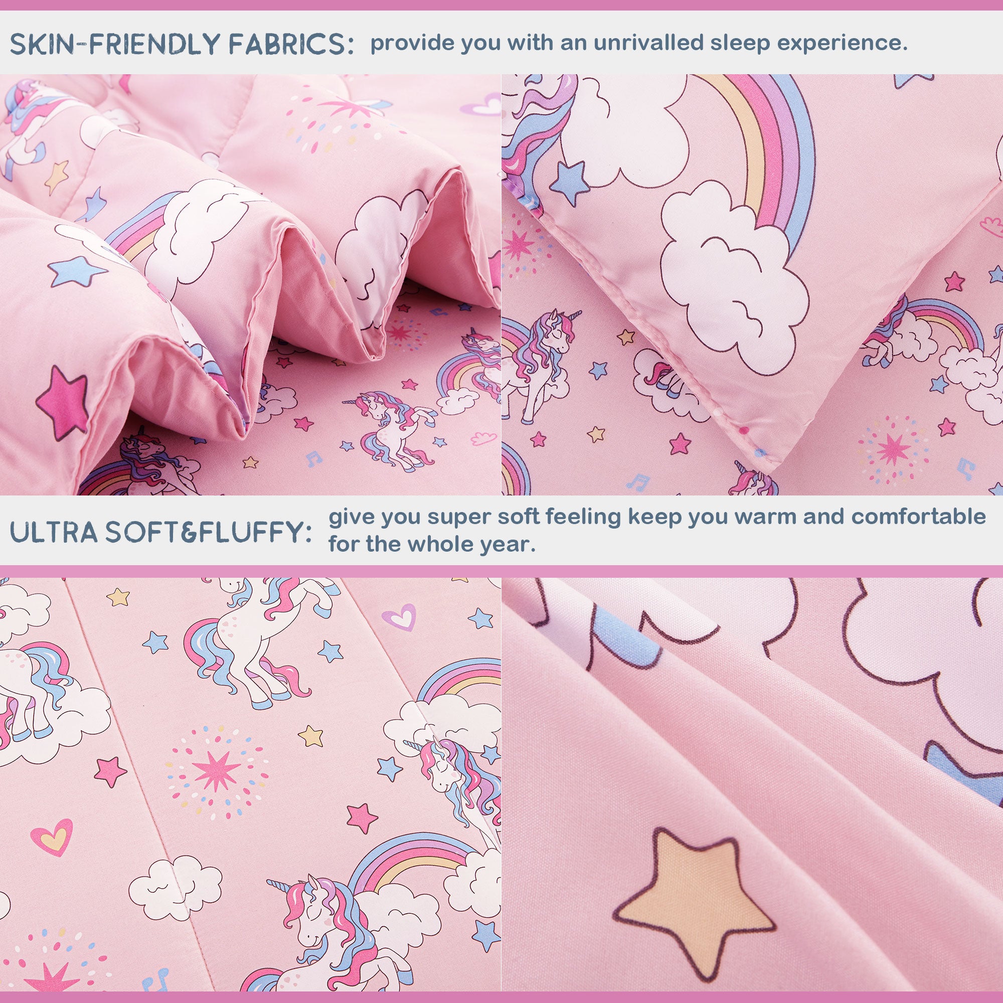 Pink Unicorn Kids Bedding Set– 6 or 8 Piece Options