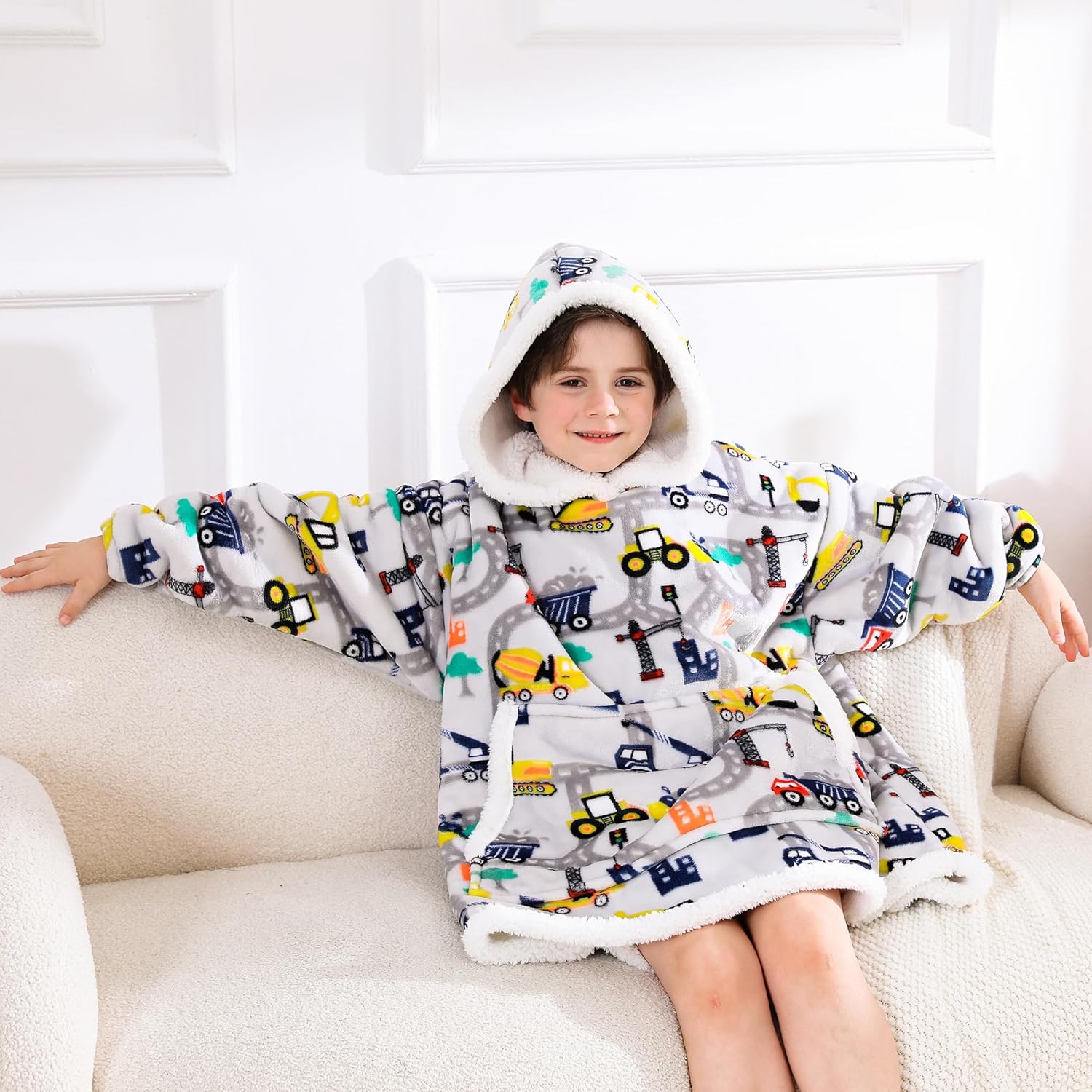 Construction Truck Wearable Blanket Hoodie for Kids