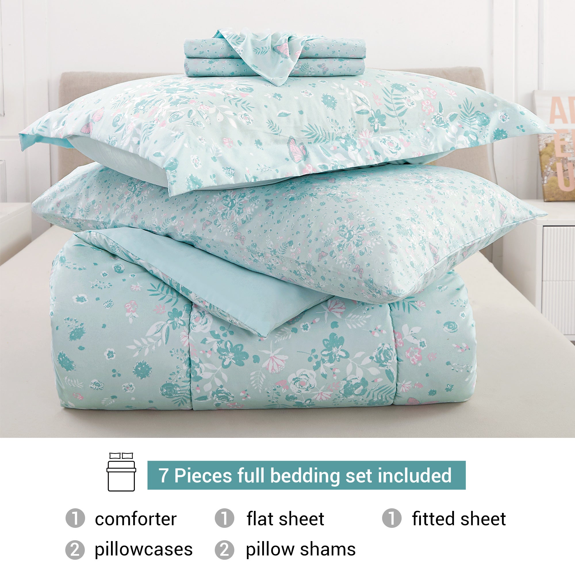 Fairy Tale Floral-Butterfly Bedding Set for Kids-5 or 7 Piece Options