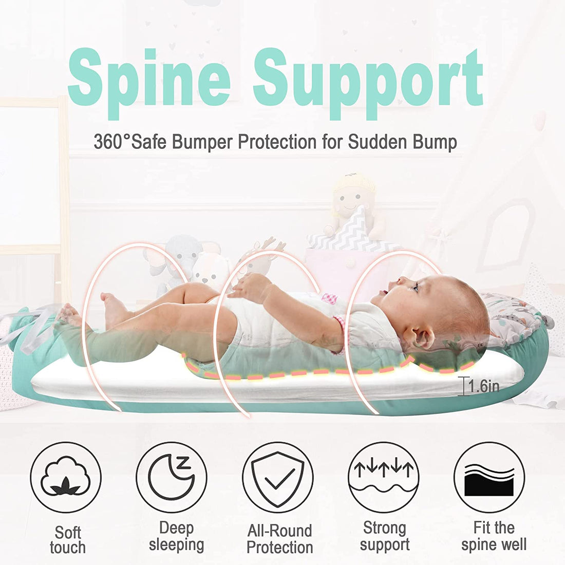 Dinosaur Cotton Baby Lounger, Breathable Portable Newborn Nest