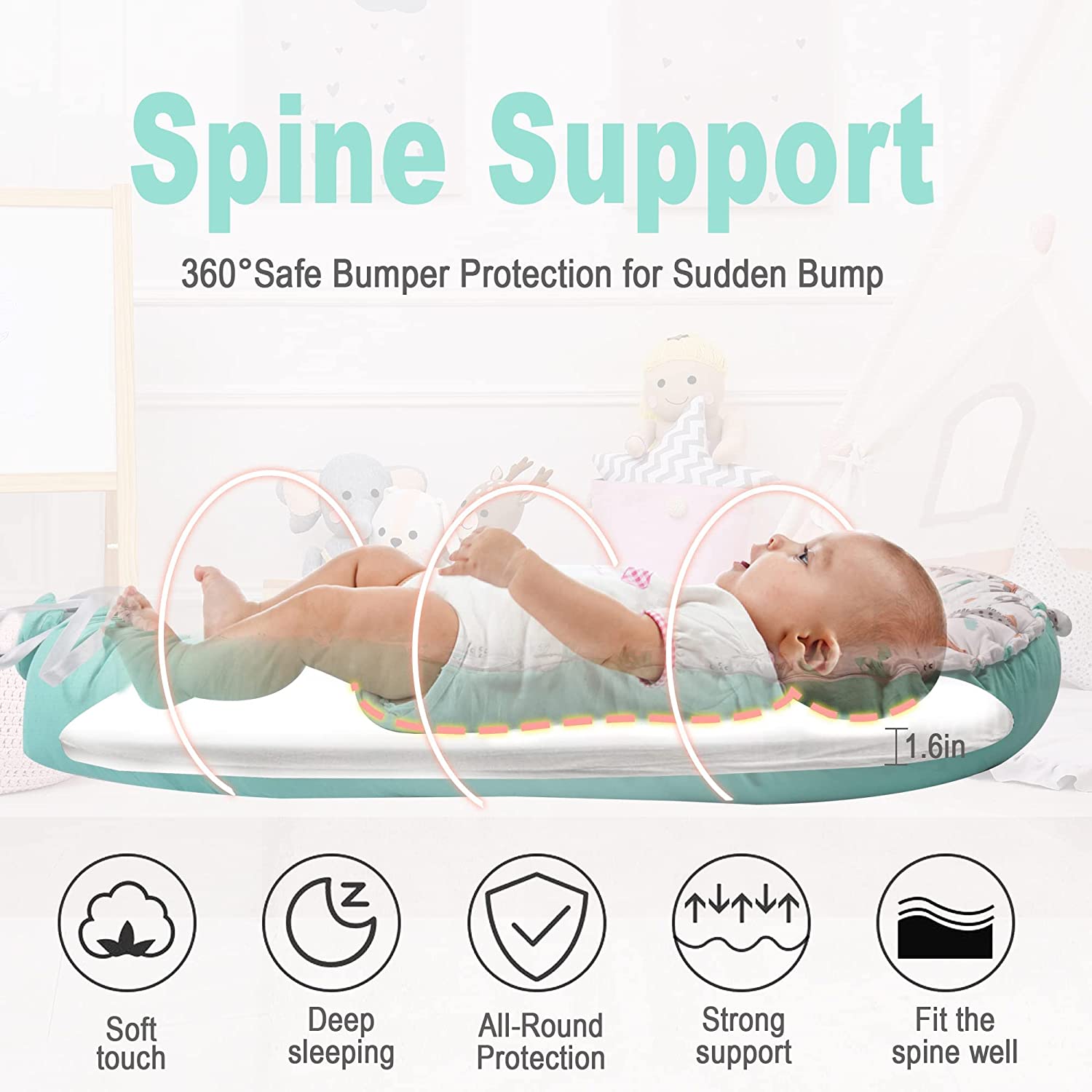 Dinosaur Baby Lounger - Baby Nest Co Sleeper for Baby Bed, Soft & Breathable Portable Cotton Newborn Lounger Nest for Crib Bassinet