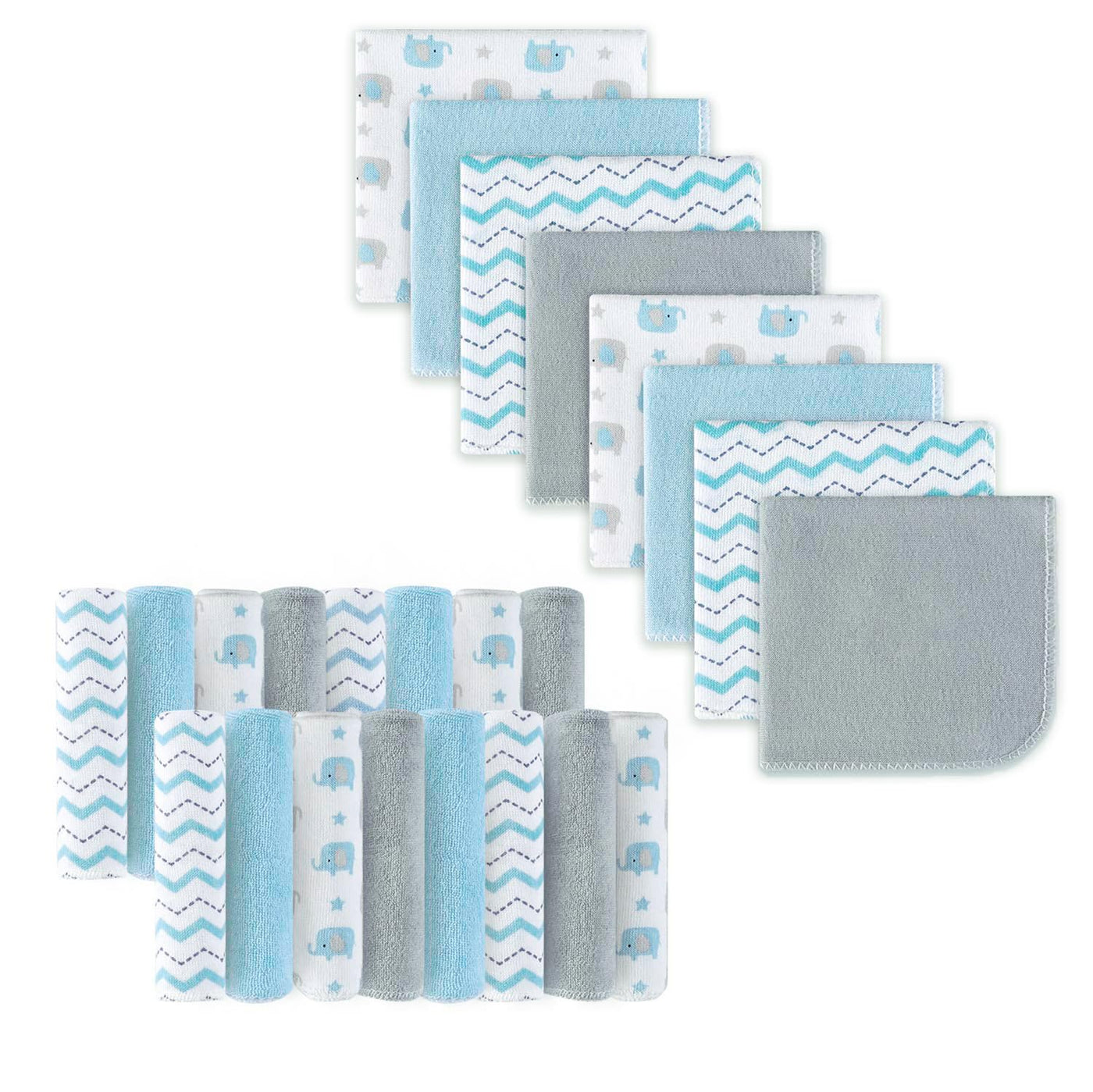 9x9 Blue Elephant Baby Washcloths