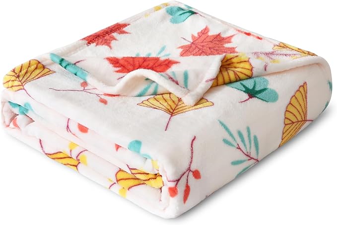 Fleece Blanket - Autumn Leaves Print Throw Blanket