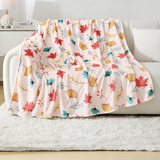 Fleece Blanket - Autumn Leaves Print Throw Blanket