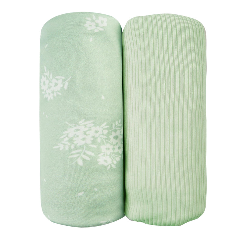 Mint Green Floral 2-Pack Jersey Swaddle Blankets, 40 x 30 in