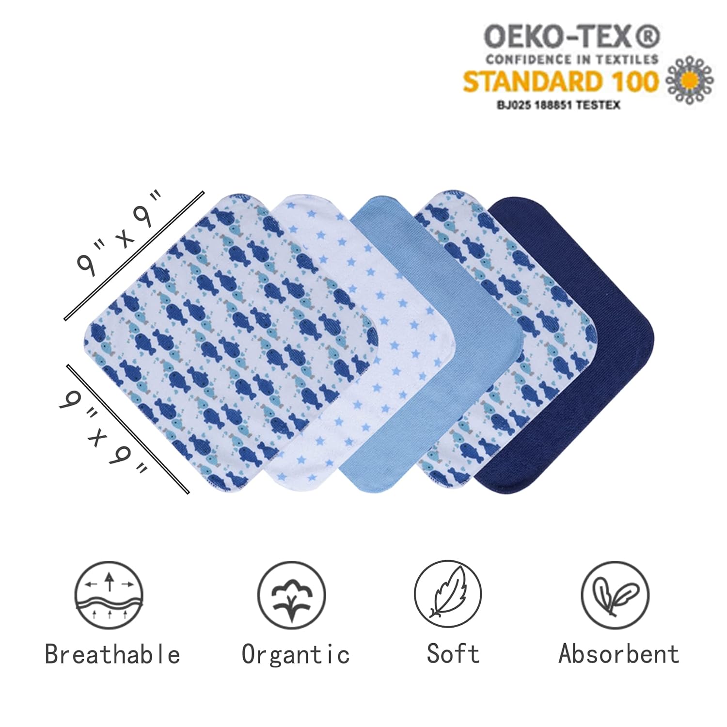 Whale Bro Baby Hooded Towel and Washcloth Set 6-Pack Size 30 x 26 Inch