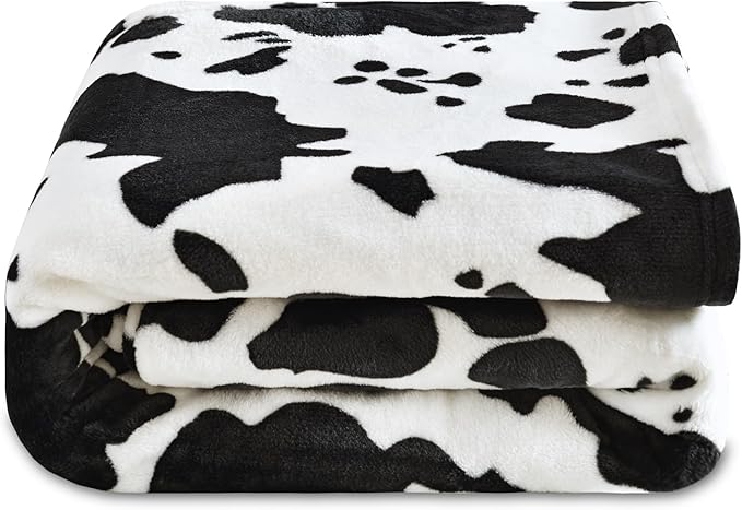 Black White Cow Print Fleece Throw Blanket